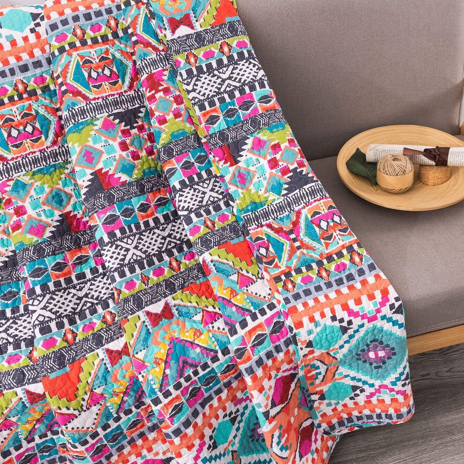NEWLAKE Quilted Throw Blanket for Bed Couch Sofa, Boundless Universe Pattern, 60X78 Inch