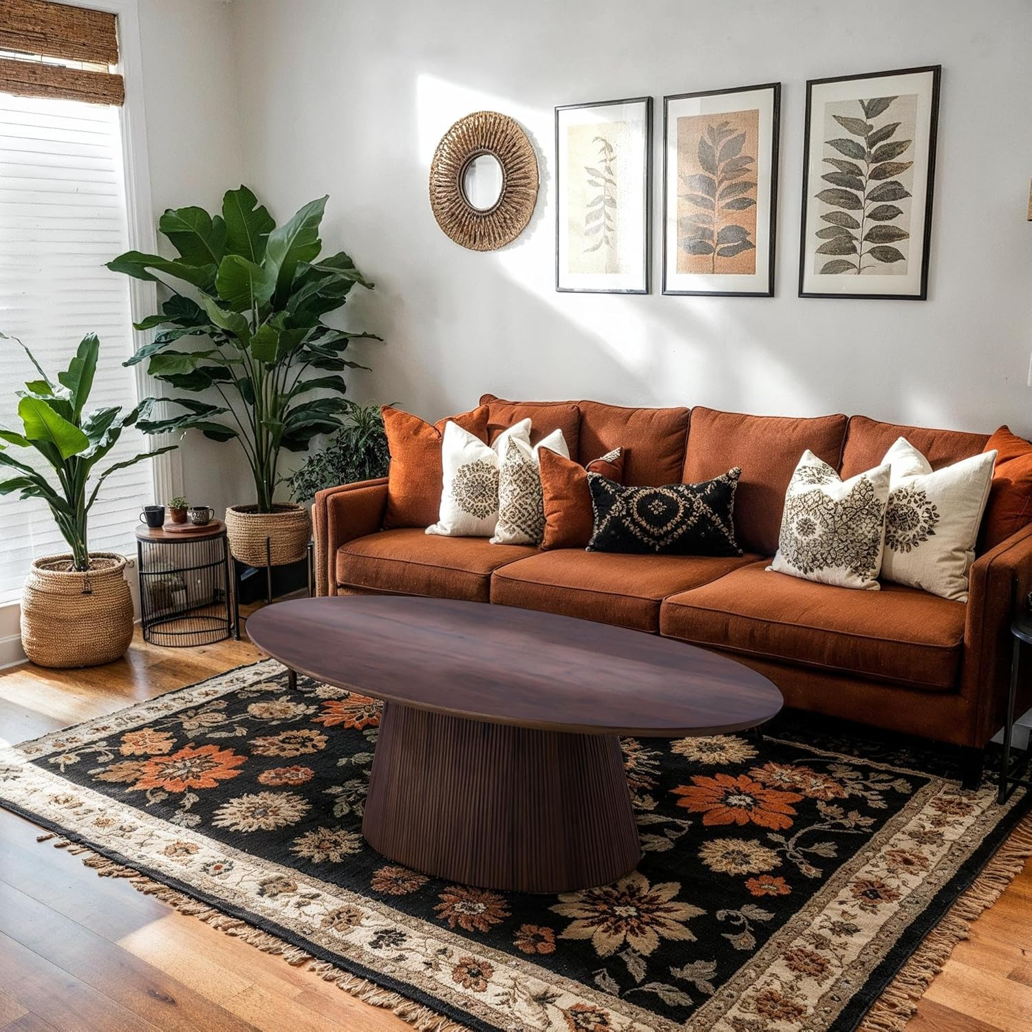 Canarm MADHY Round Coffee Table, Rustic Brown Wood Finish, Elegant Fluted Design, Spacious Tabletop, Easy Assembly for Living Room
