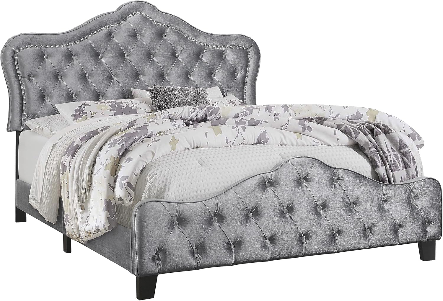 Bella Upholstered Tufted Panel Bed Grey