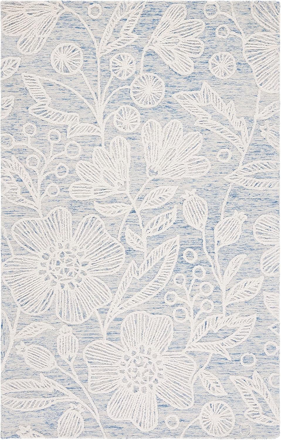 Handmade Blue and Ivory Floral Wool Tufted Area Rug