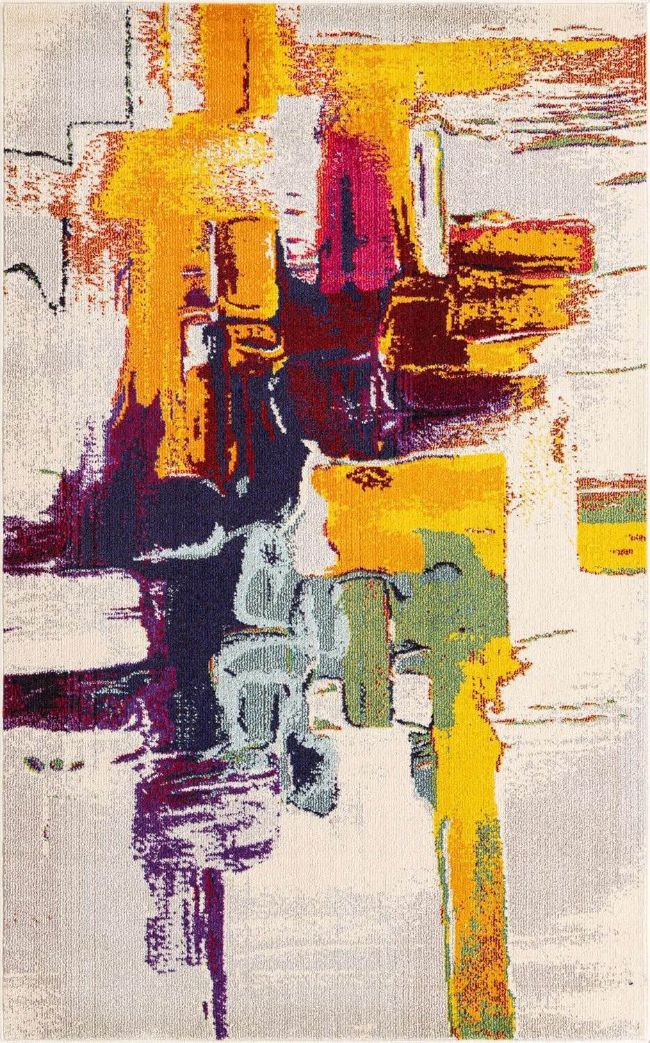 Unique Loom Estrella Collection Bright Colors, Geometric, Abstract, Modern Area Rug, 5 ft x 8 ft, Beige/Yellow