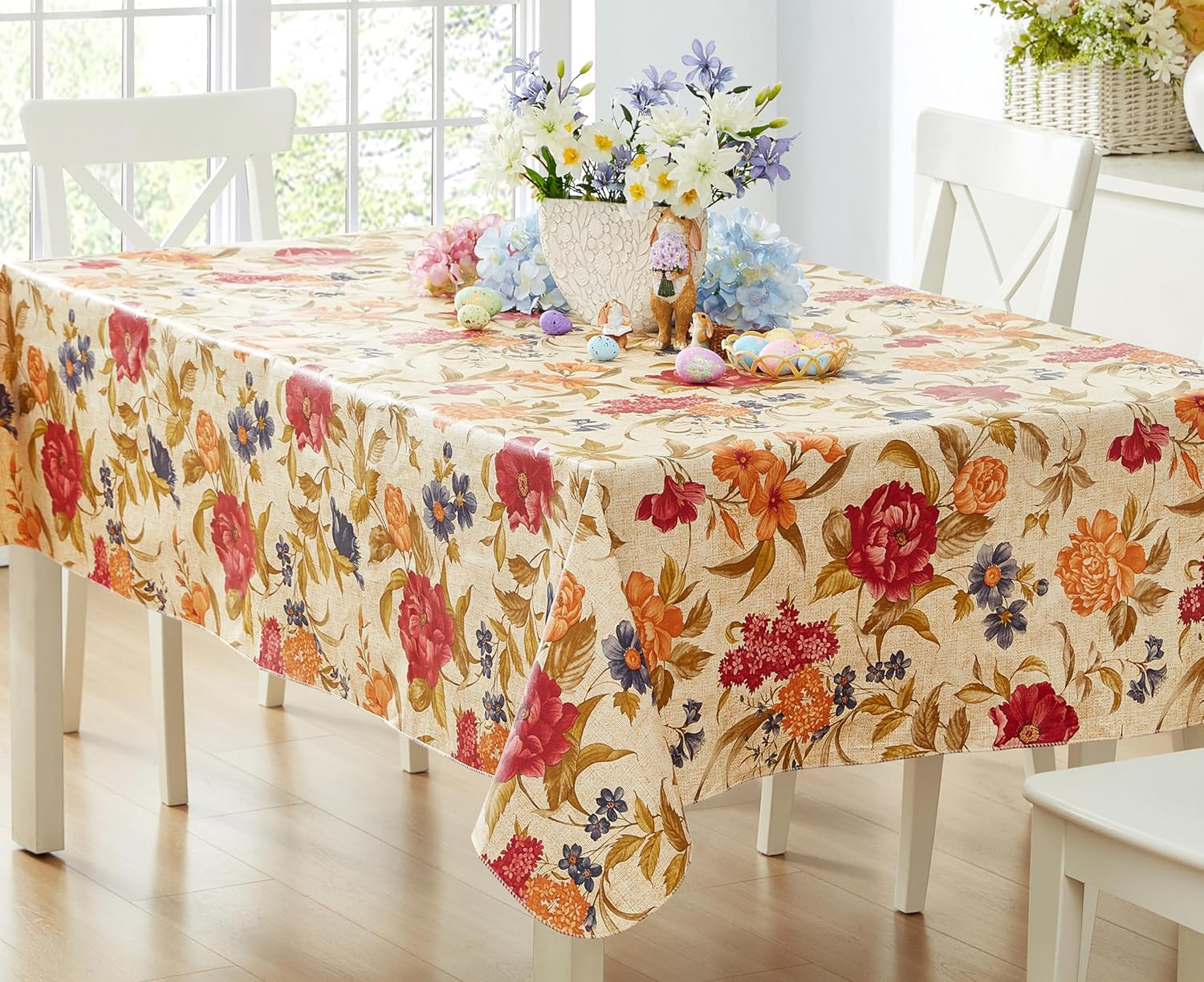 Newbridge Nicolette French Floral Garden 52 x 52 inch Square Flannel Backed Vinyl Tablecloth