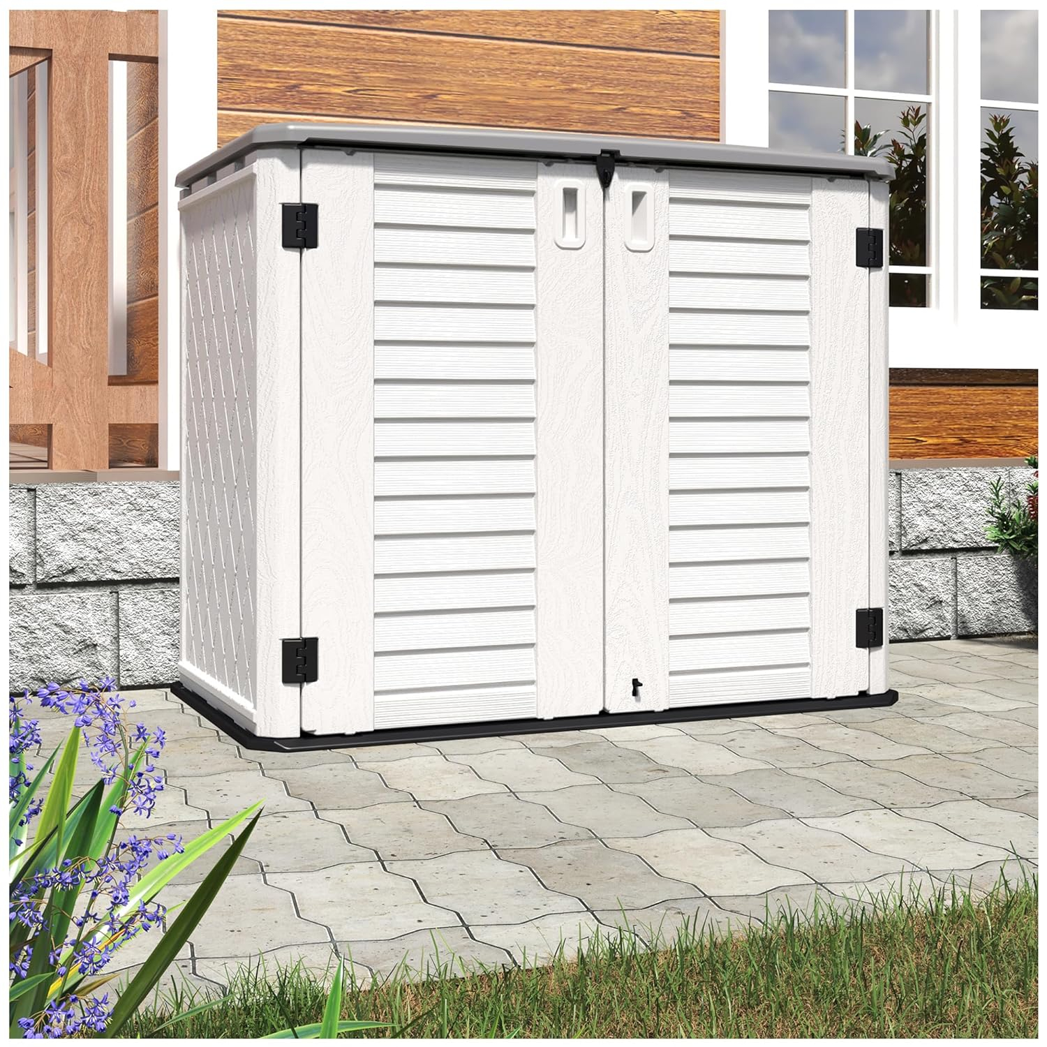 ADDOK 34 Cu.ft Outdoor Storage Shed, Horizontal Storage Unit Weather Resistance, Thick HDPE Resin Storage Cabinet for Backyards, Patio, Garden(White)