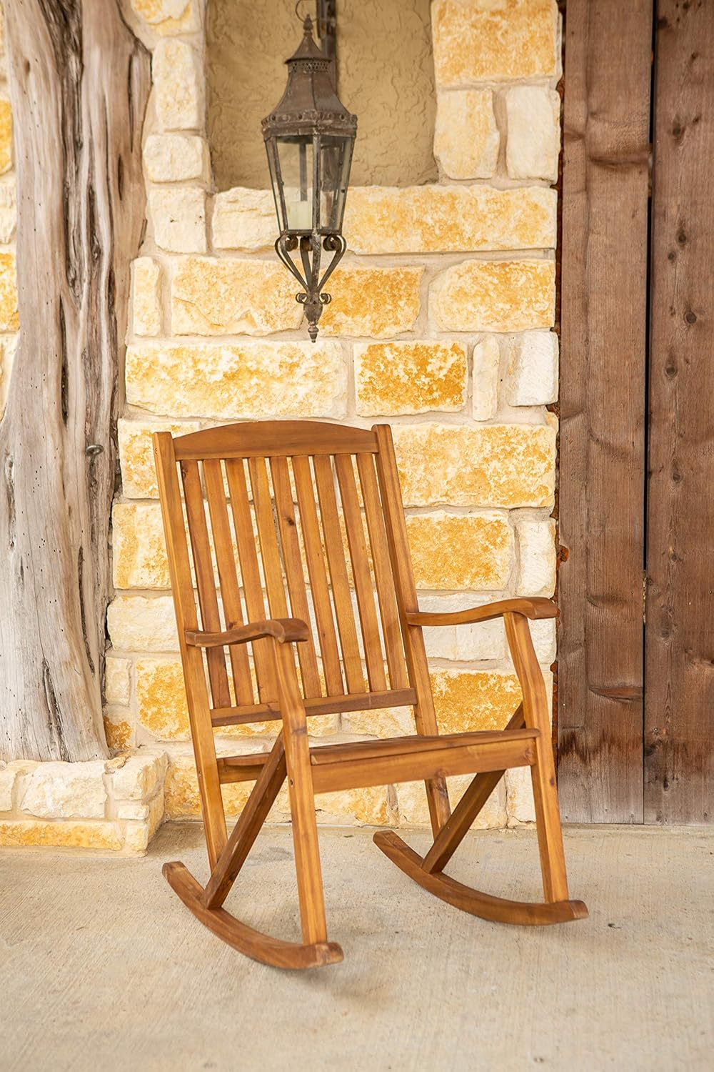 Leigh Country Sequoia Series Adult Rustic Acacia Hardwood Garden Relaxation Rocking Chair, Brown