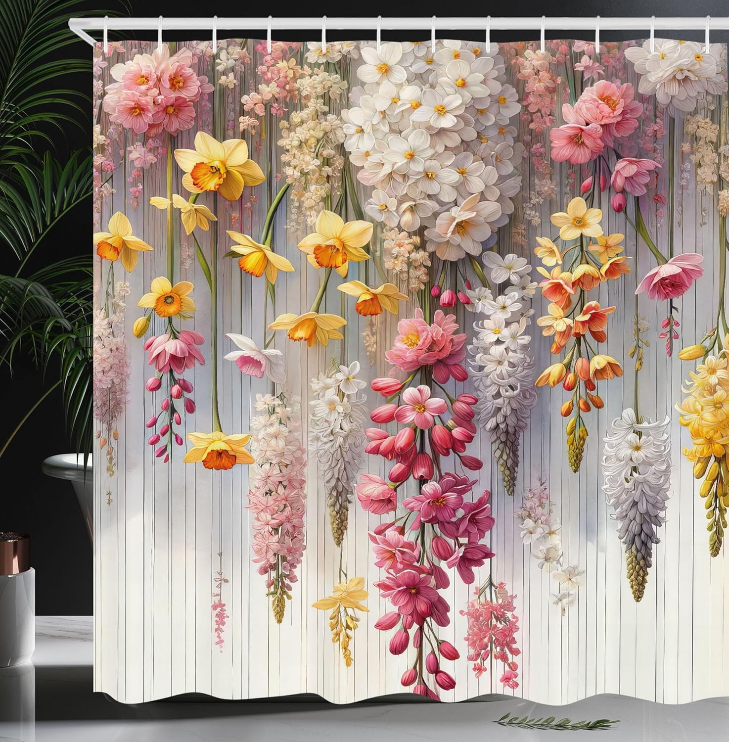 Ambesonne Spring Shower Curtain, Farmhouse Dreamy Lavenders, 69"Wx70"L, Mustard Dried Rose Pearl