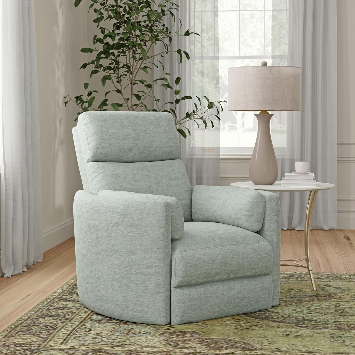 Windstream Gray Chenille Swivel Glider Recliner with Hardwood Frame