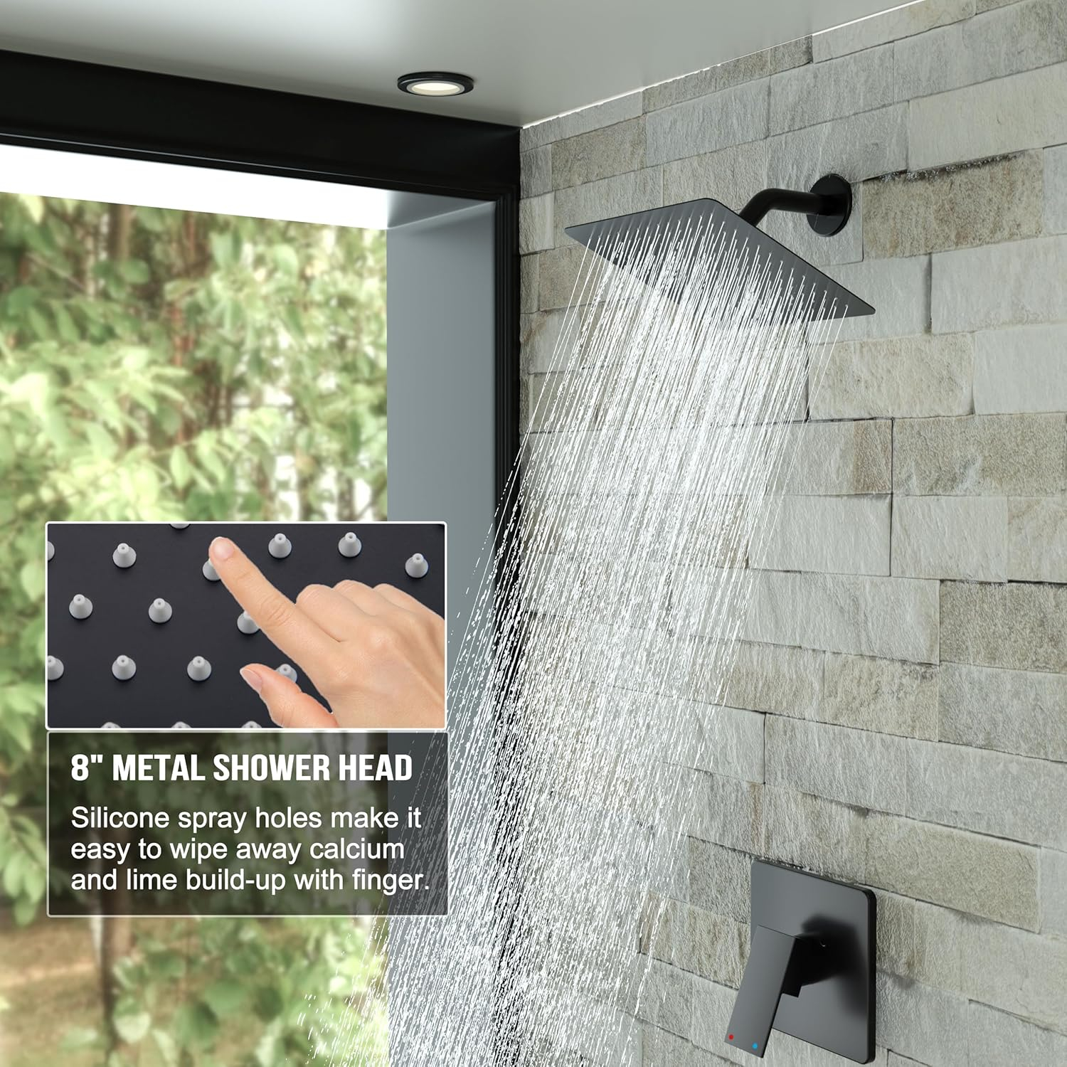 Alesco Shower Faucet Set, Black Tub Shower Faucet with 8-Inch Showerhead and Bathtub Spout, Showerhead and Handle Set Include Valve and Trim Kit, Matte Black
