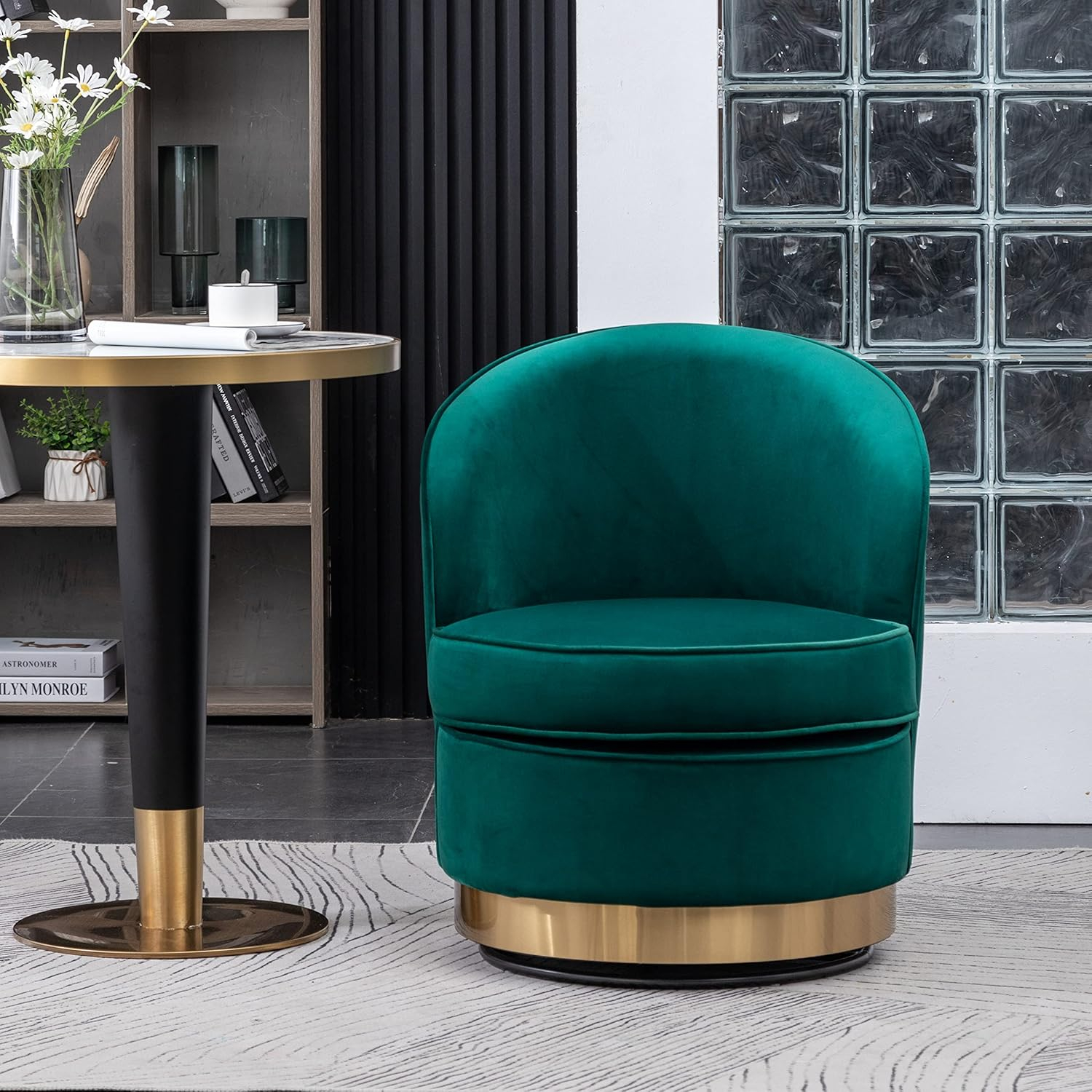 DeeHome Wania Contemporary Velvet Swivel Chair, Green