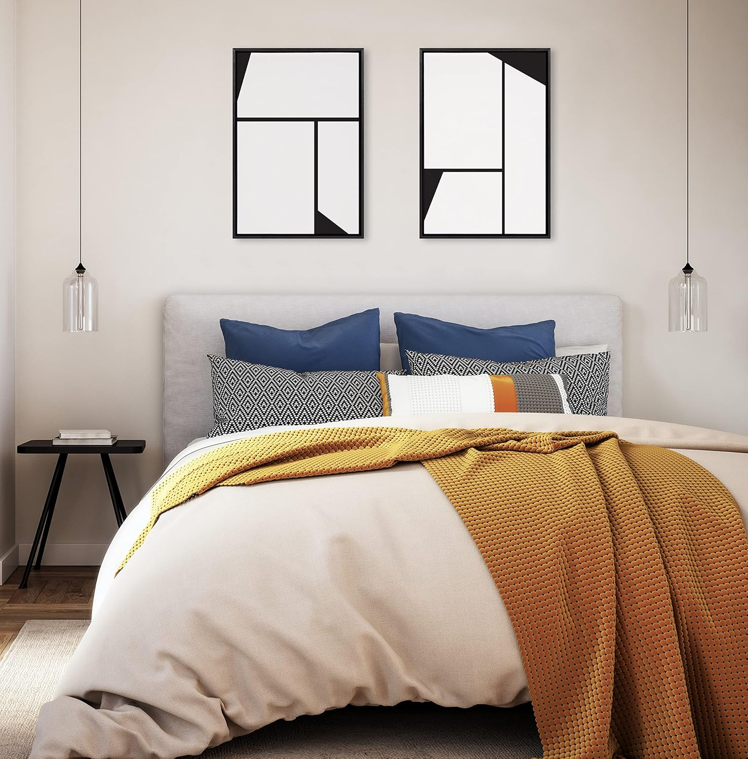 Kate and Laurel Sylvie Sleek Luxe Minimalist Black and White Abstract Framed Canvas Wall Art Set by The Creative Bunch Studio, 2 Piece 23x33 Black, Simple Minimal Art Set for Wall
