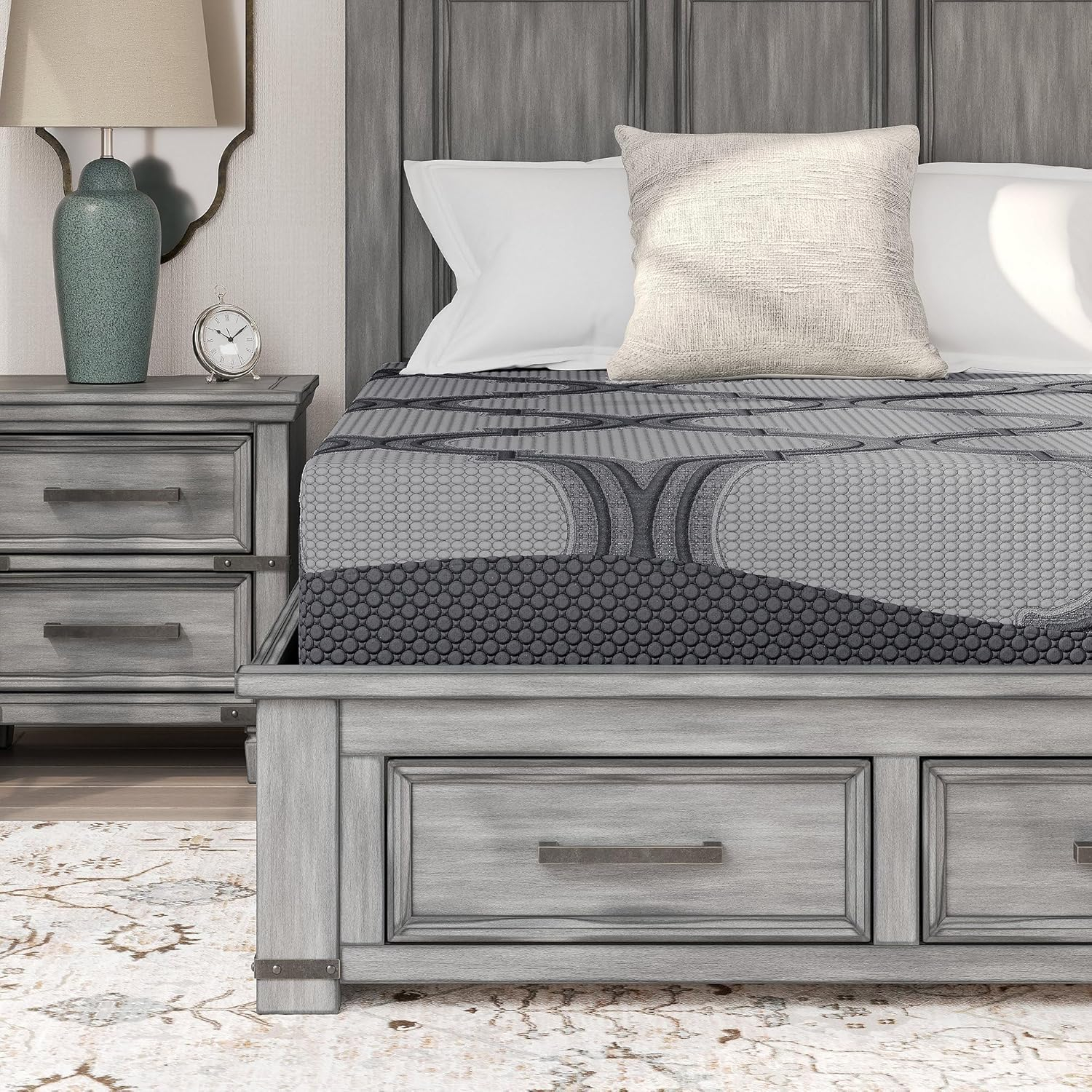 Queen Size Gray Hybrid Mattress with Gel Memory Foam