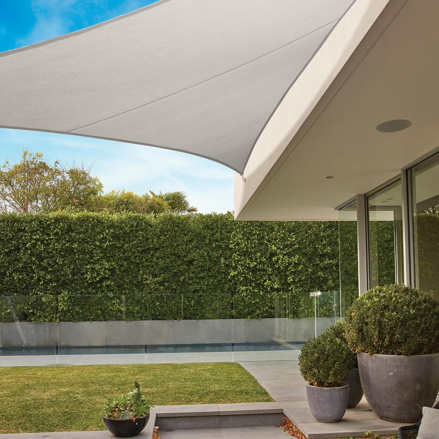 Coolaroo Premium Outdoor Sun Shade Sail with Hardware Kit 95% UV Block Protection for Backyard, Garden, Patio, 16'5" Triangle, Stone