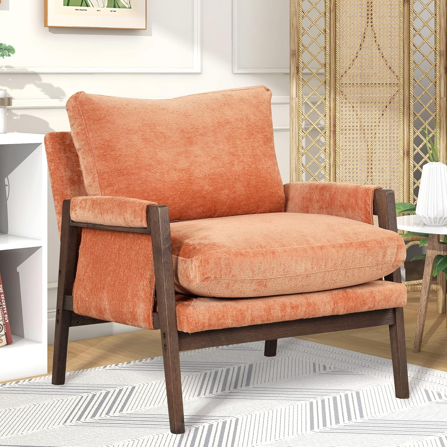 Roundhill Furniture Kelly Mid-Century Modern Velvet Accent Armchair, Orange