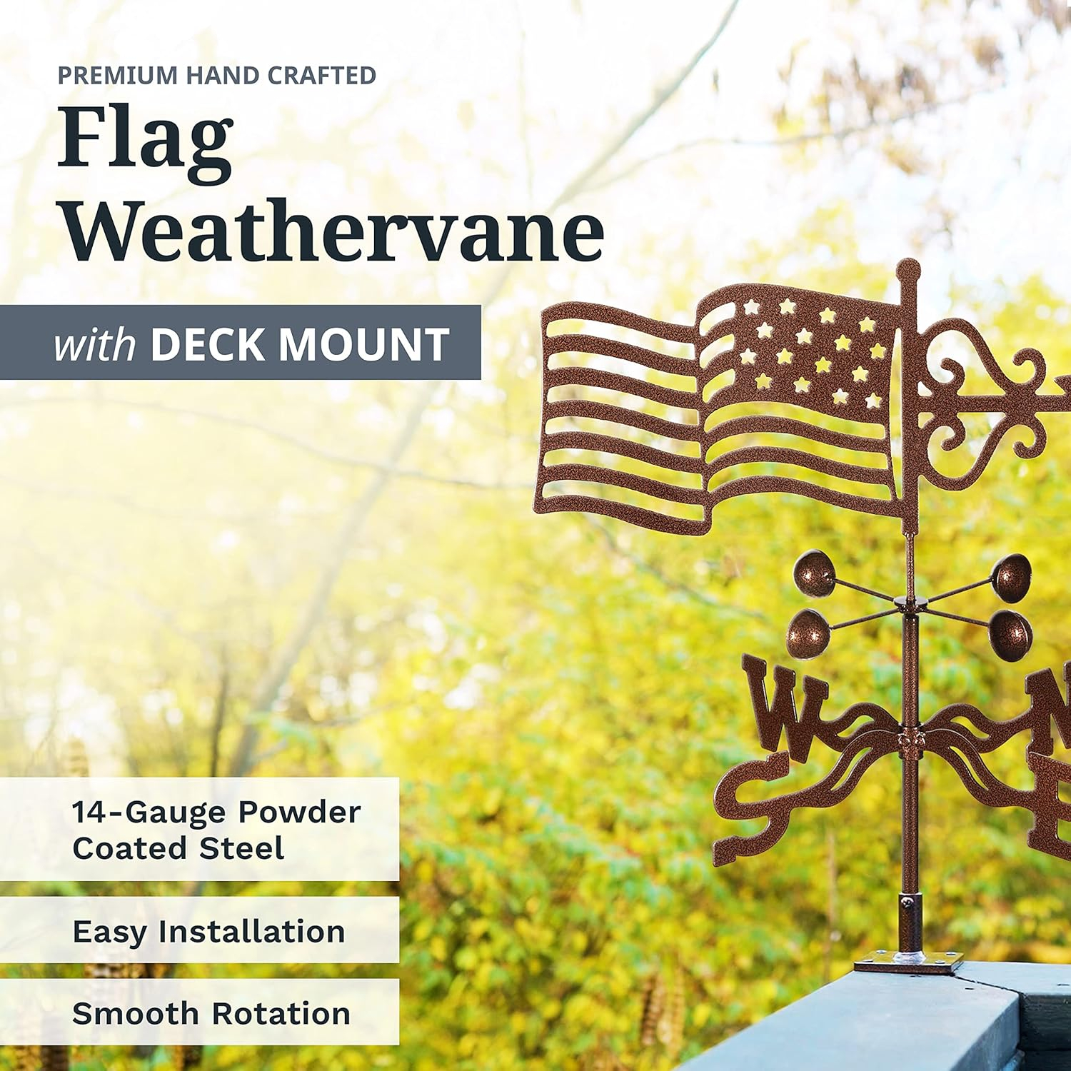 EZ Vane Antique Copper USA Flag Steel Weathervane 21" Height
