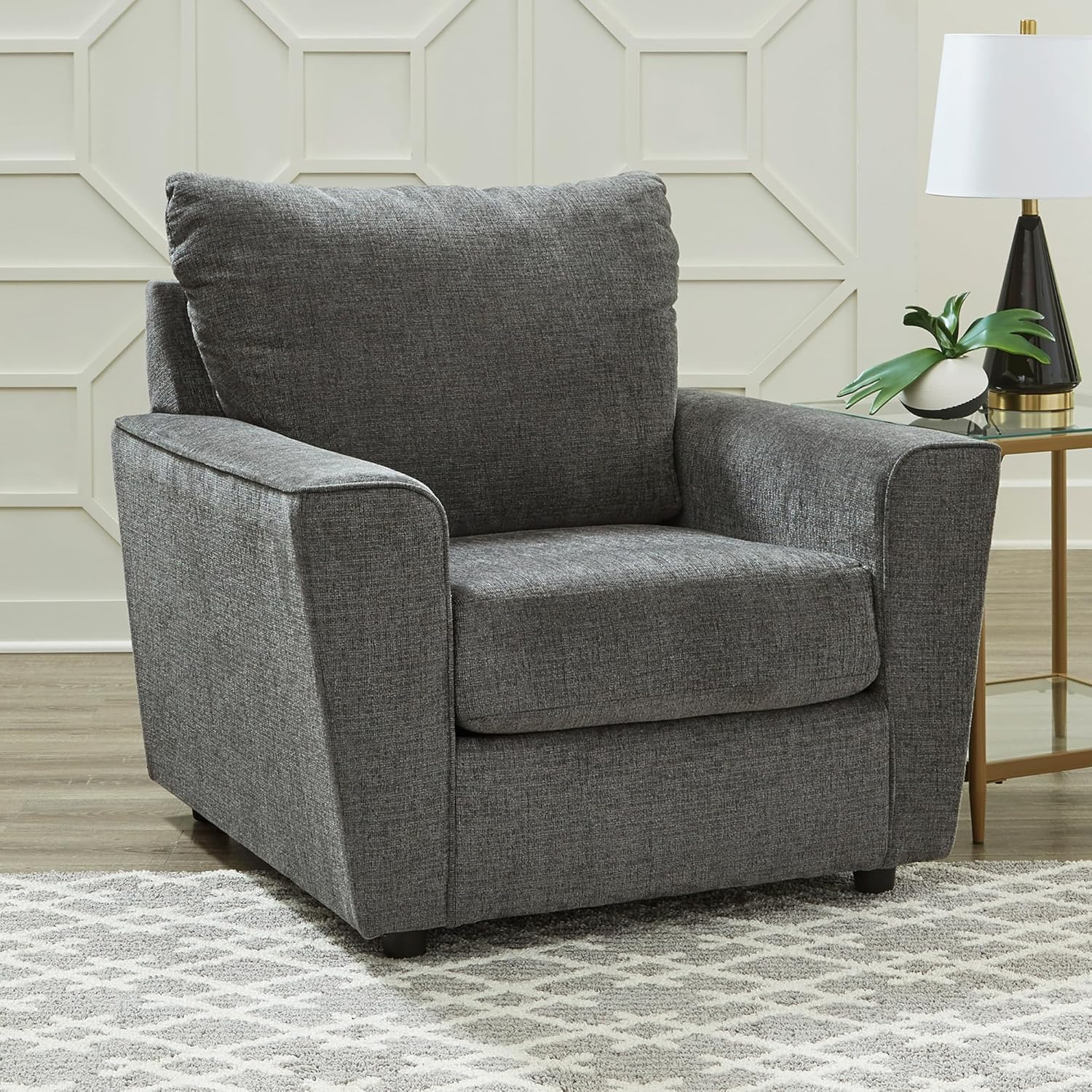 Gray Chenille Contemporary Stationary Chaise with Wood Legs