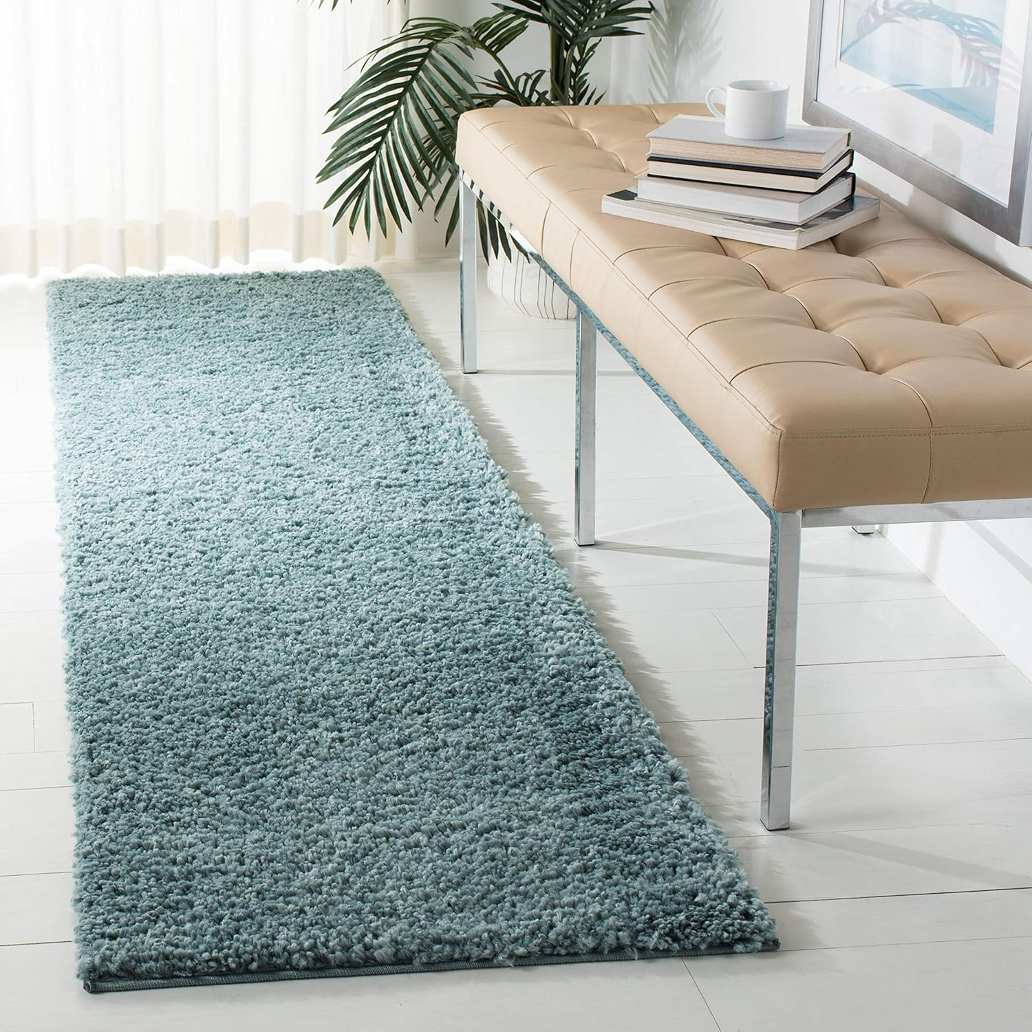 SAFAVIEH August Carlene Solid Plush Shag Runner Rug, Aqua, 2'3" x 8'