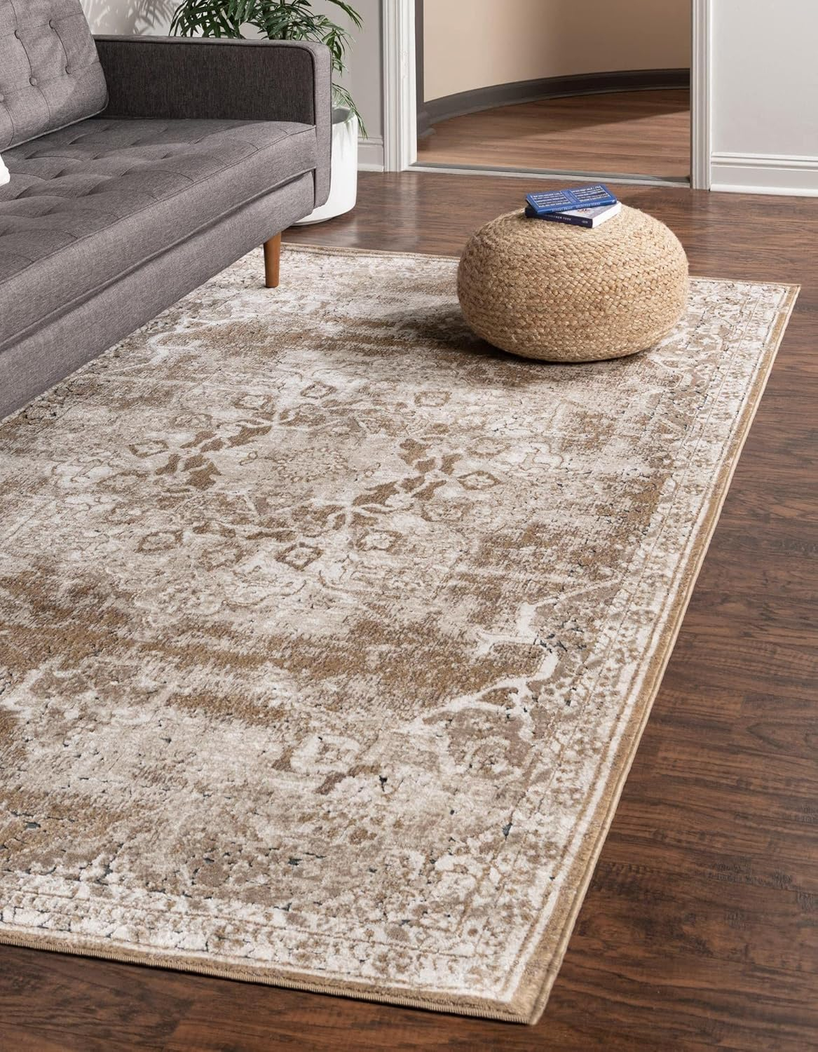 Eliza Blue and Khaki Stain-Resistant Synthetic 8' x 10' Rug