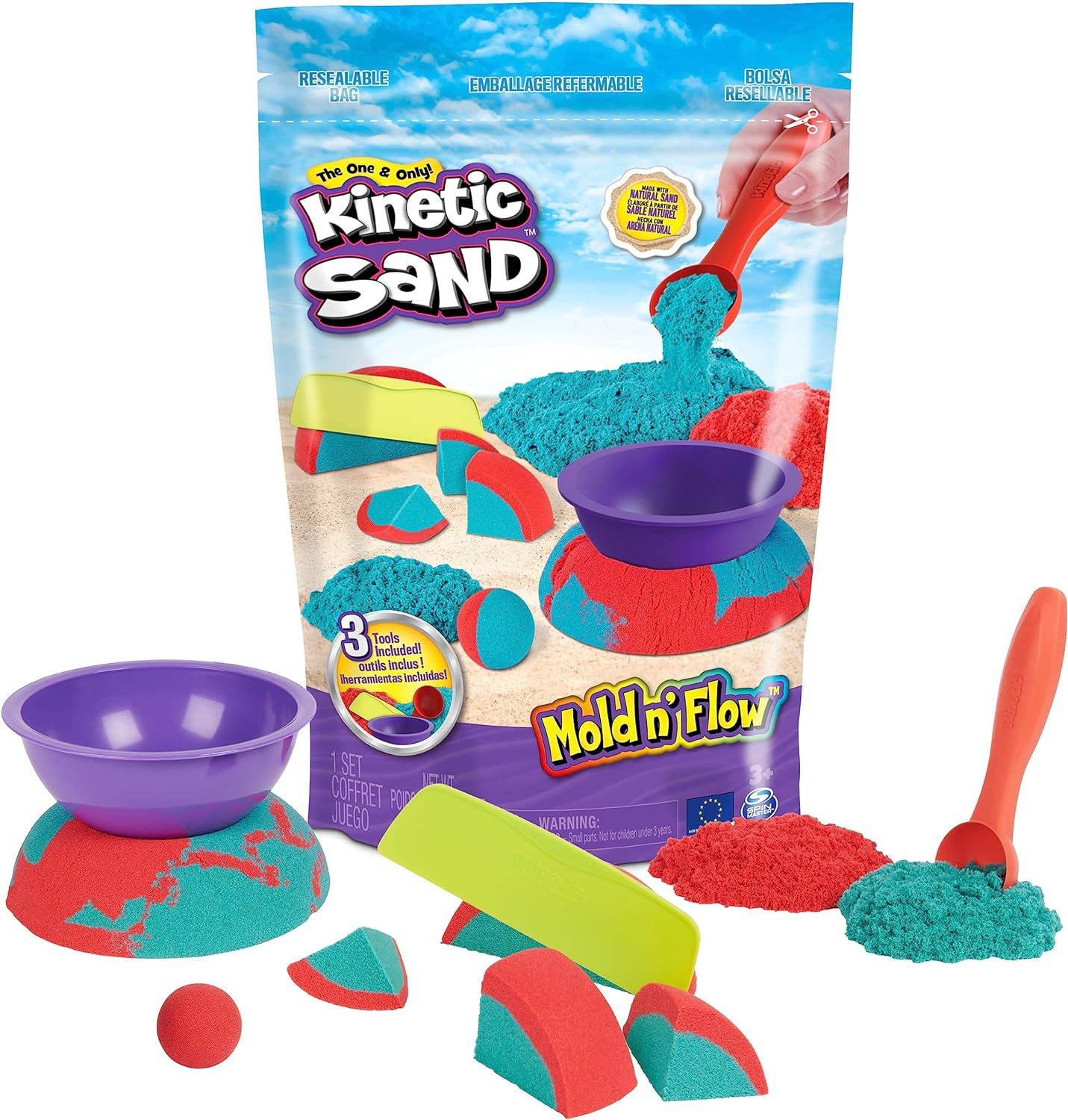 Kinetic Sand Mold n' Flow 1.5lbs Play Sand with 3 Tools