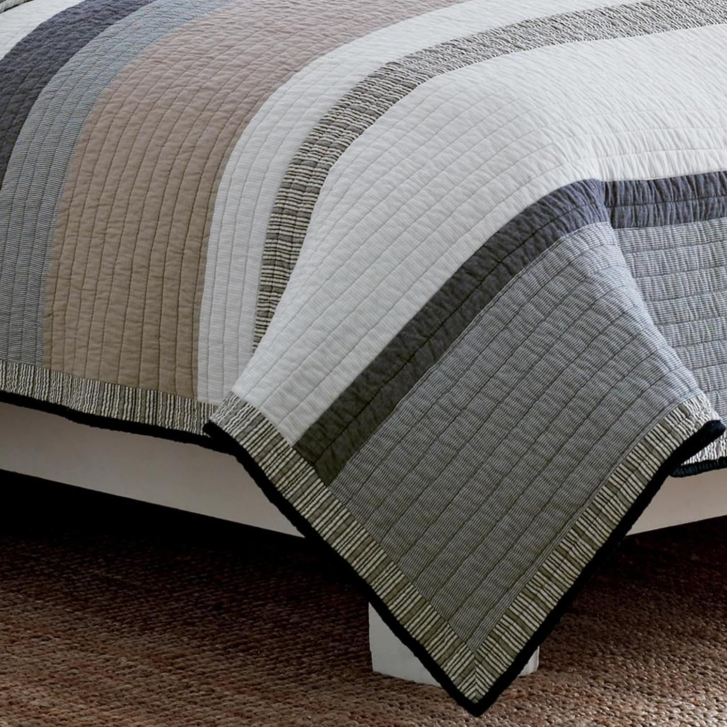 Nautica  Tideway Neutral Stripe Cotton Reversible Quilt