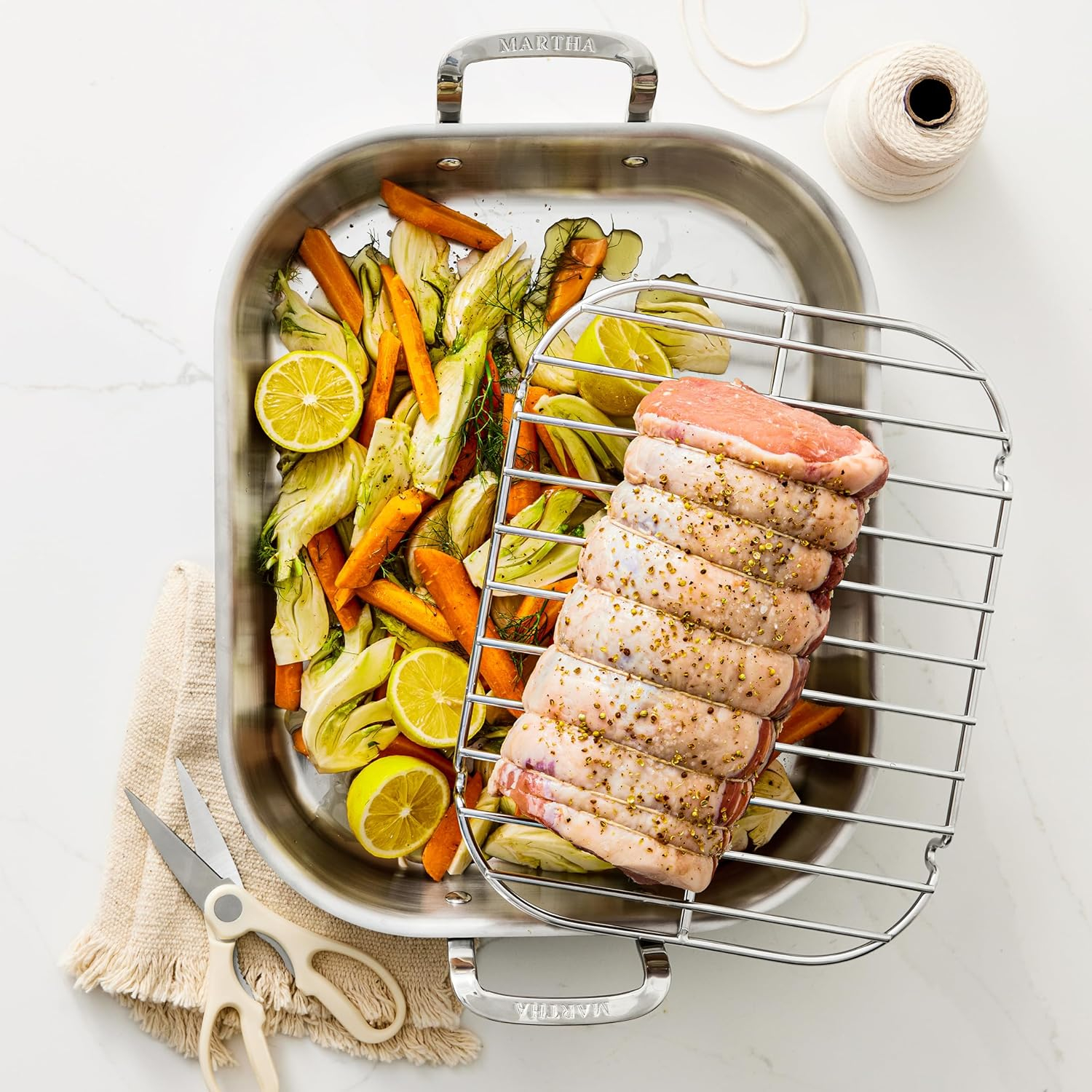 Stainless Steel 16" Roasting Pan with Flat Rack and Handles