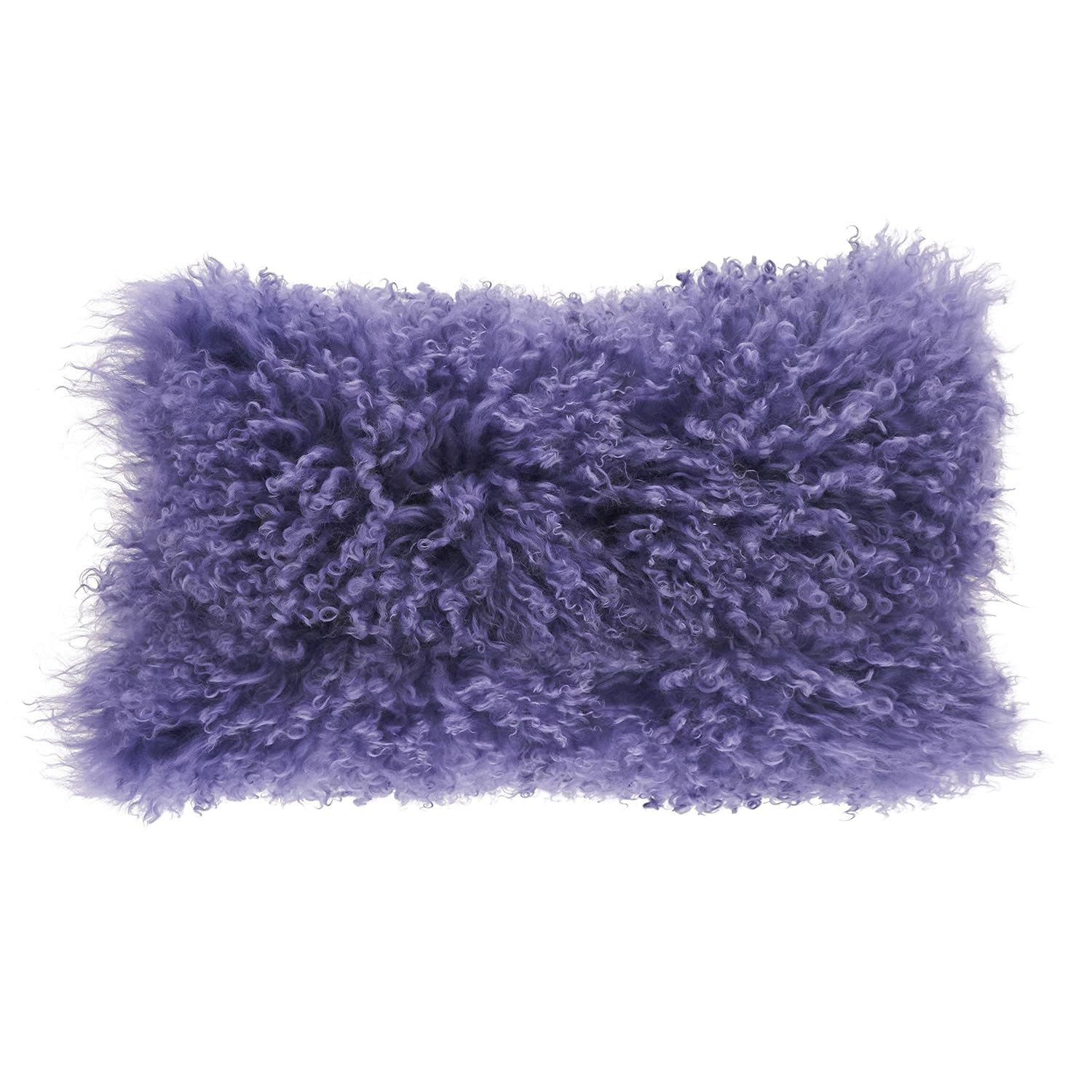 SARO  12 x 20 in. Wool Mongolian Lamb Fur Throw Pillow - Violet