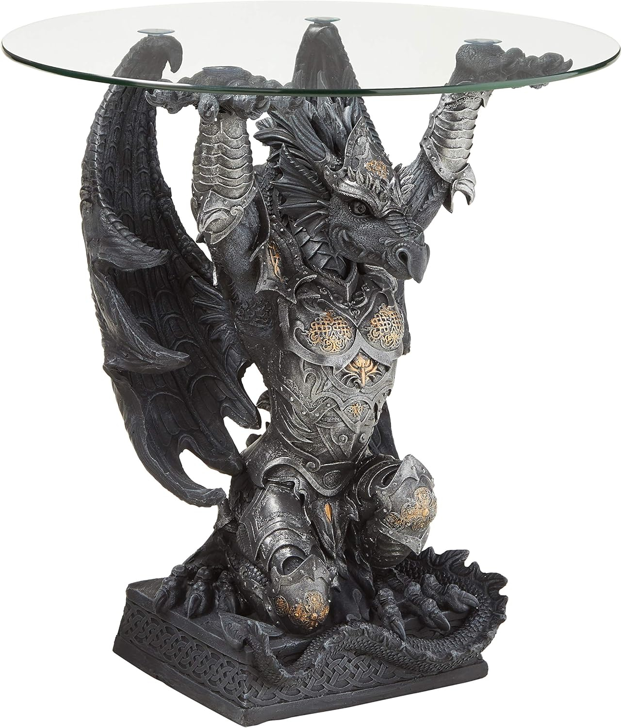 Hastings Warrior Dragon Sculptural Glass-Topped Table