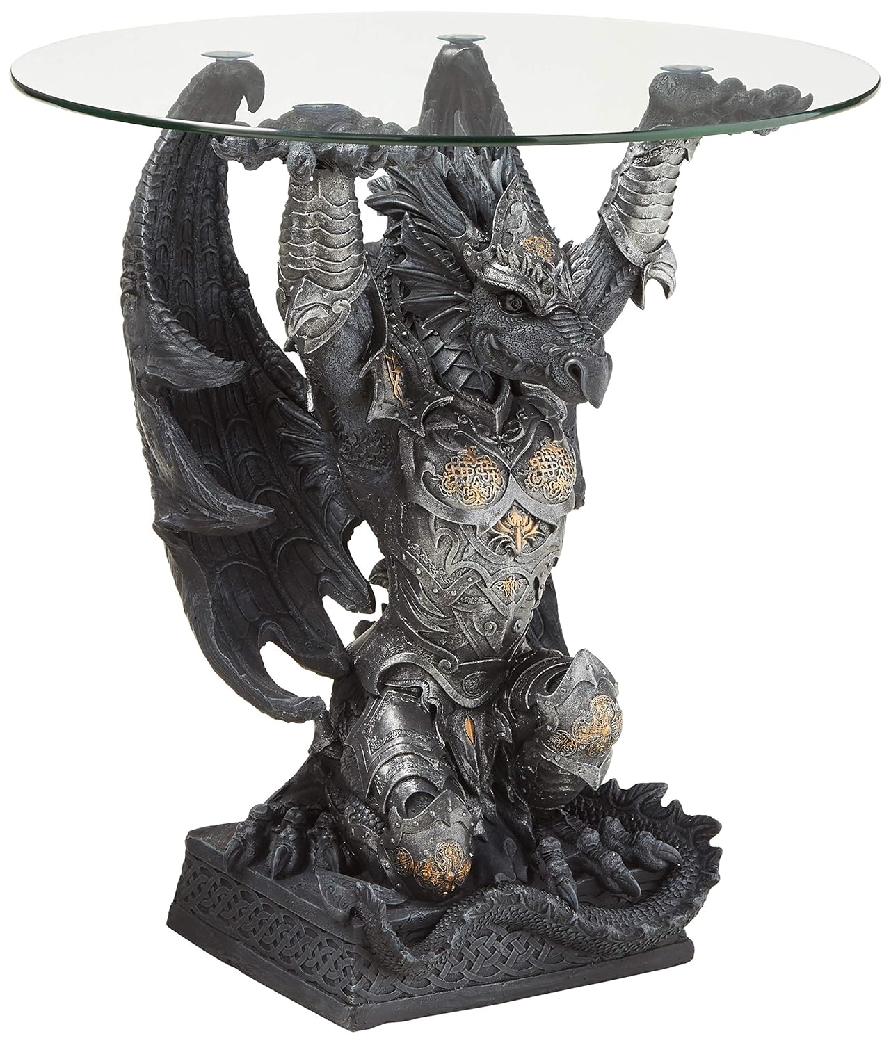 Hastings Warrior Dragon Sculptural Glass-Topped Table
