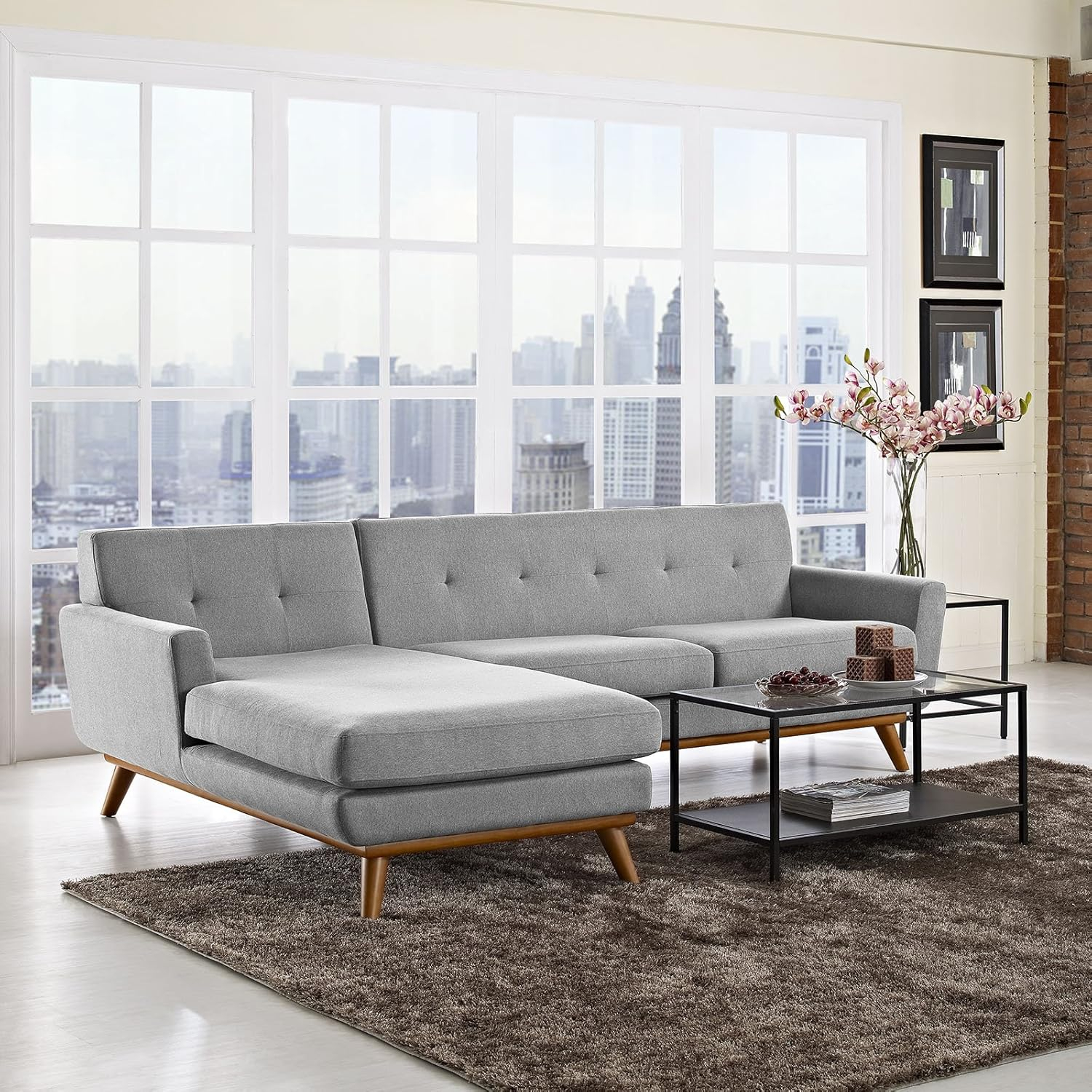 Modway Engage Left-Facing Upholstered Fabric Sectional Sofa in Expectation Gray