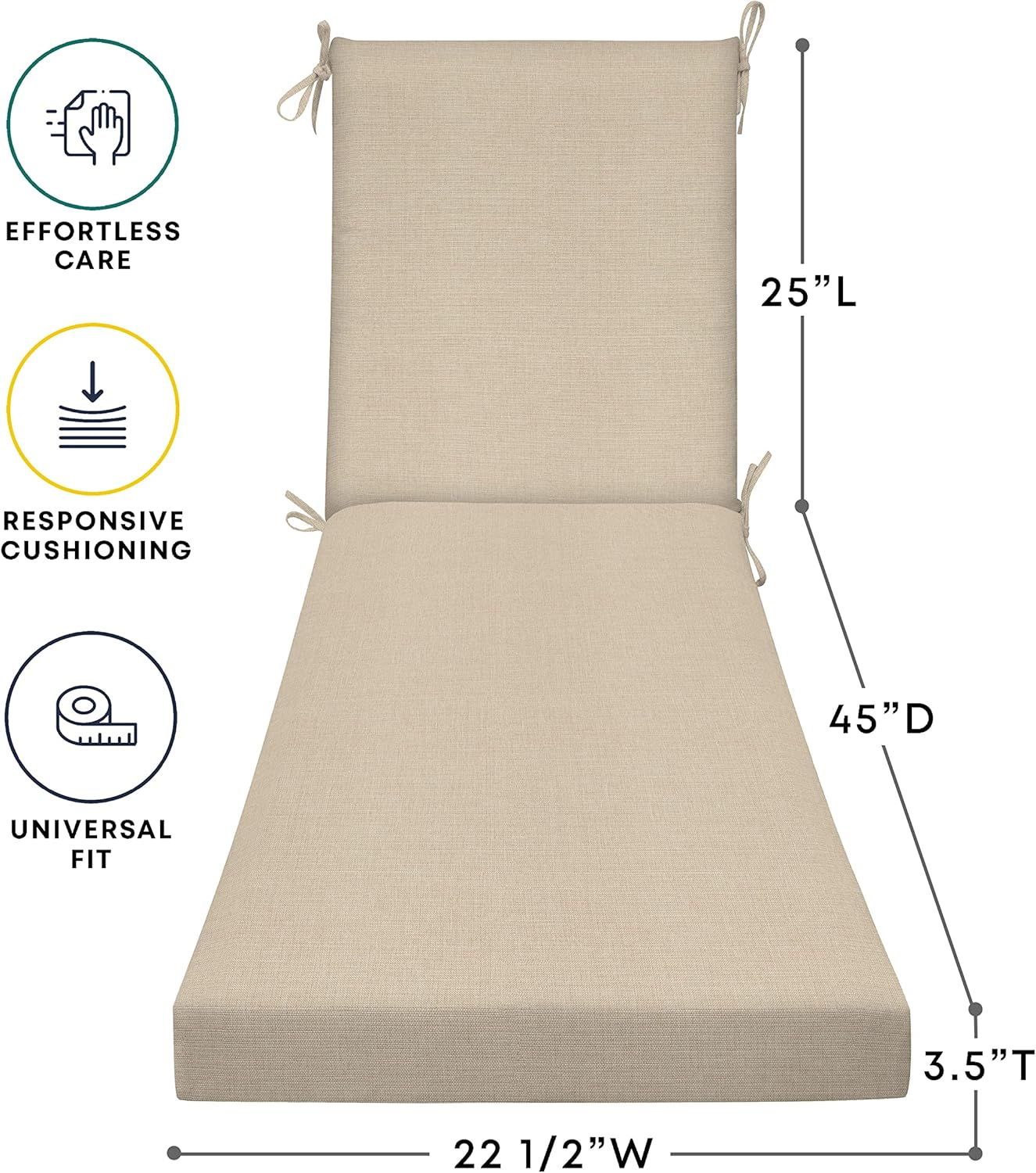 Textured Solid Almond Chaise Lounge Cushion