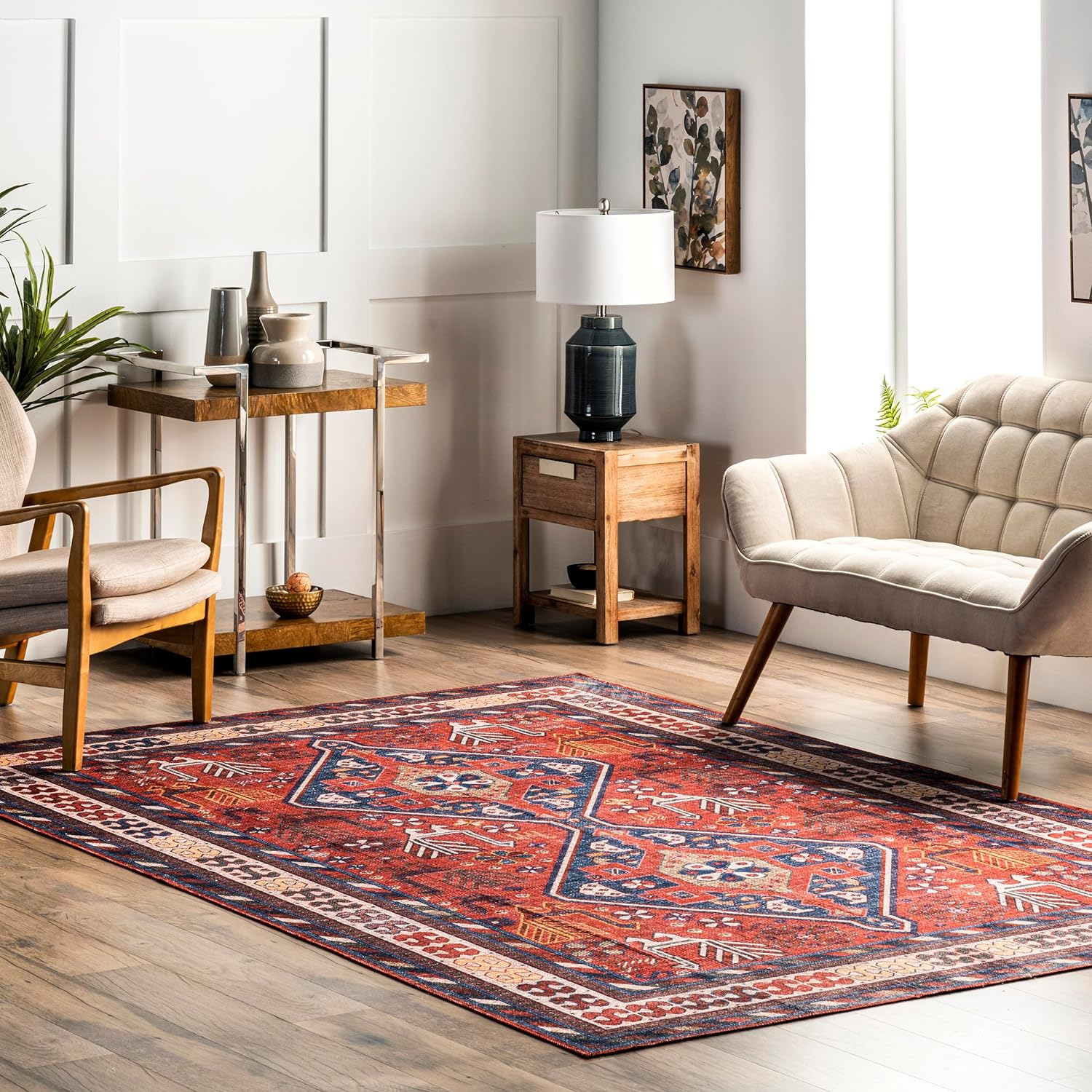 Rust and Gray Synthetic Tribal Runner Rug, 2'6" x 8'