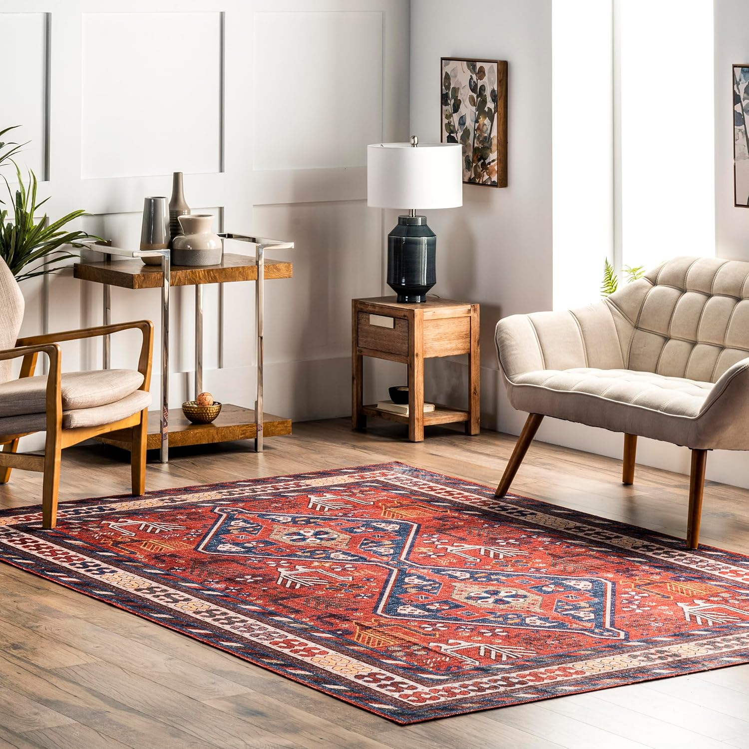nuLOOM Stella Machine Washable Traditional Tribal Ultra Thin Accent Rug, 2' x 3', Rust