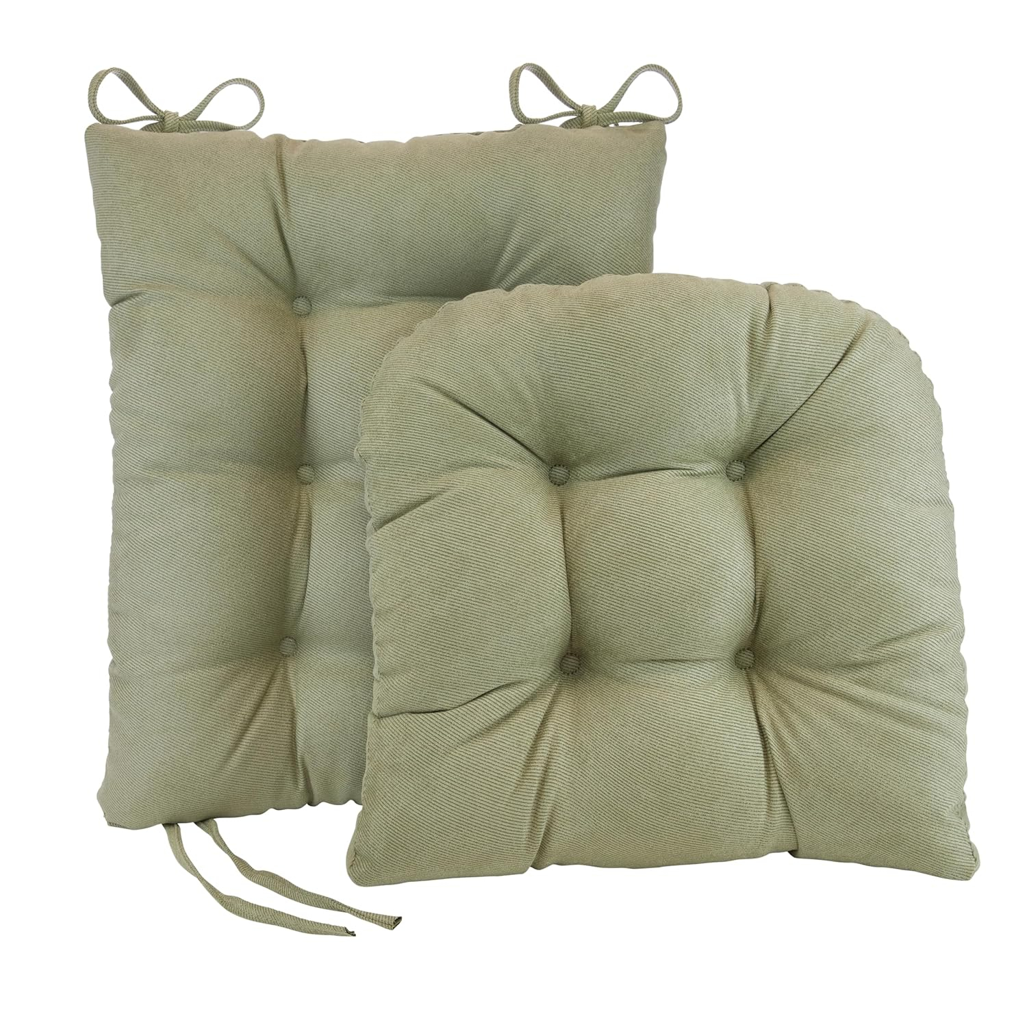 Klear Vu Omega Non-Slip Rocking Chair Cushion Set, Assembled in USA, Thick Padding & Tufted Design, Includes Seat Pad & Back Pillow with Ties, 17x17 Inches, 2-Piece Set, Twillo Thyme