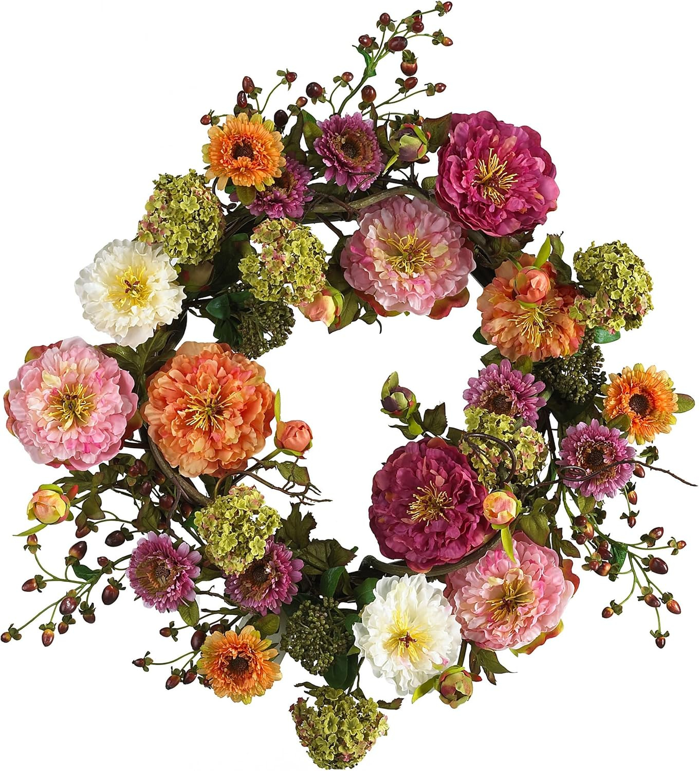 Nearly Natural 24" Peony Wreath