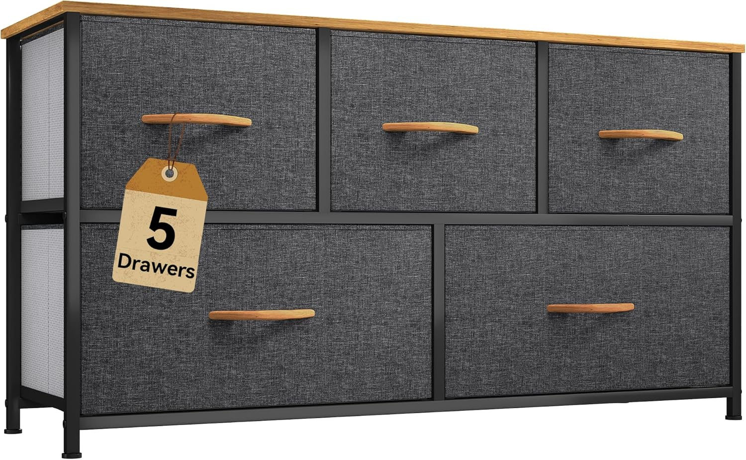 Cool Gray Fabric and Metal Nursery Dresser with Wooden Top