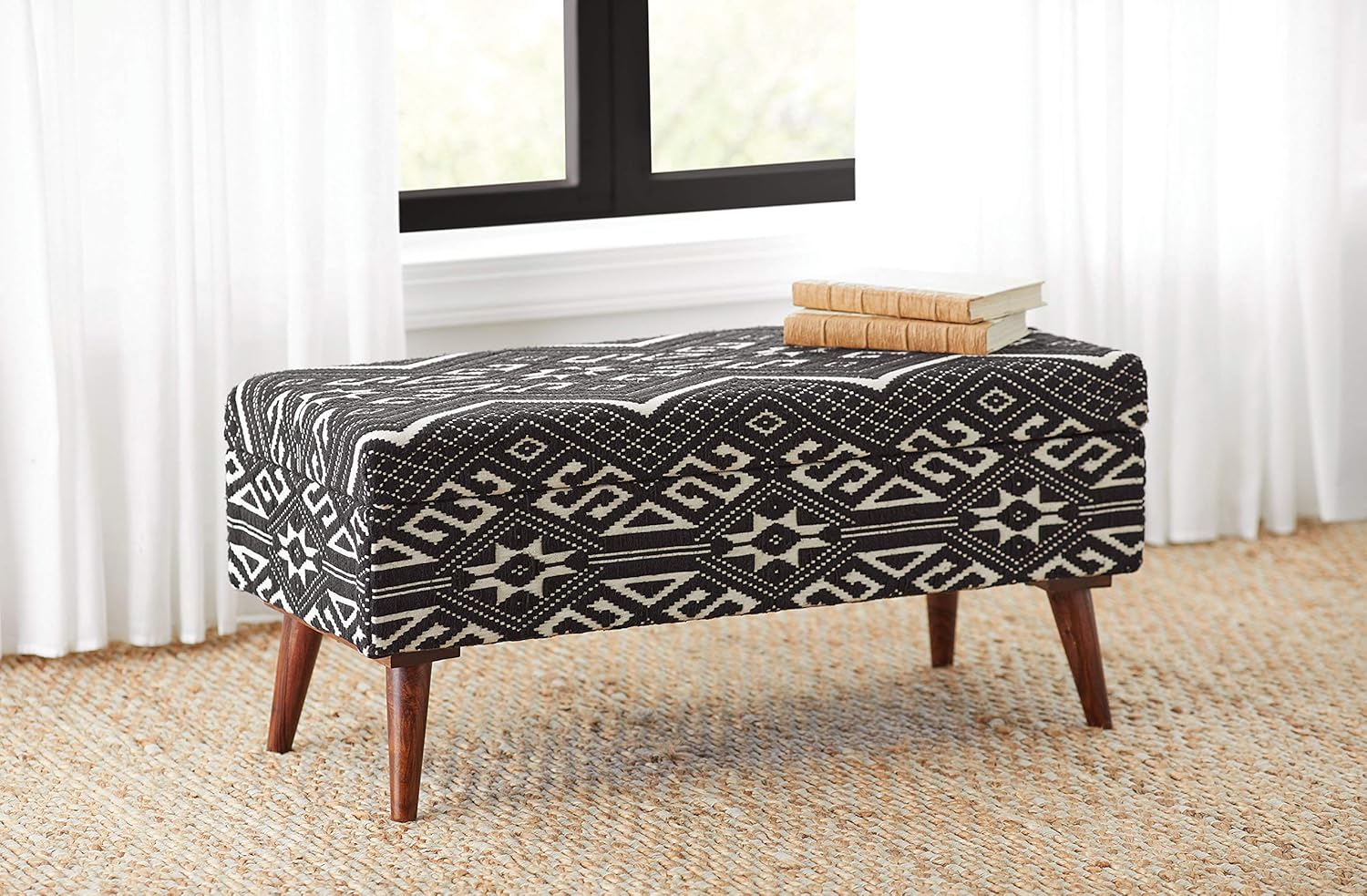 Coaster Mid-Century Cotton Upholstered Storage Bench in Black