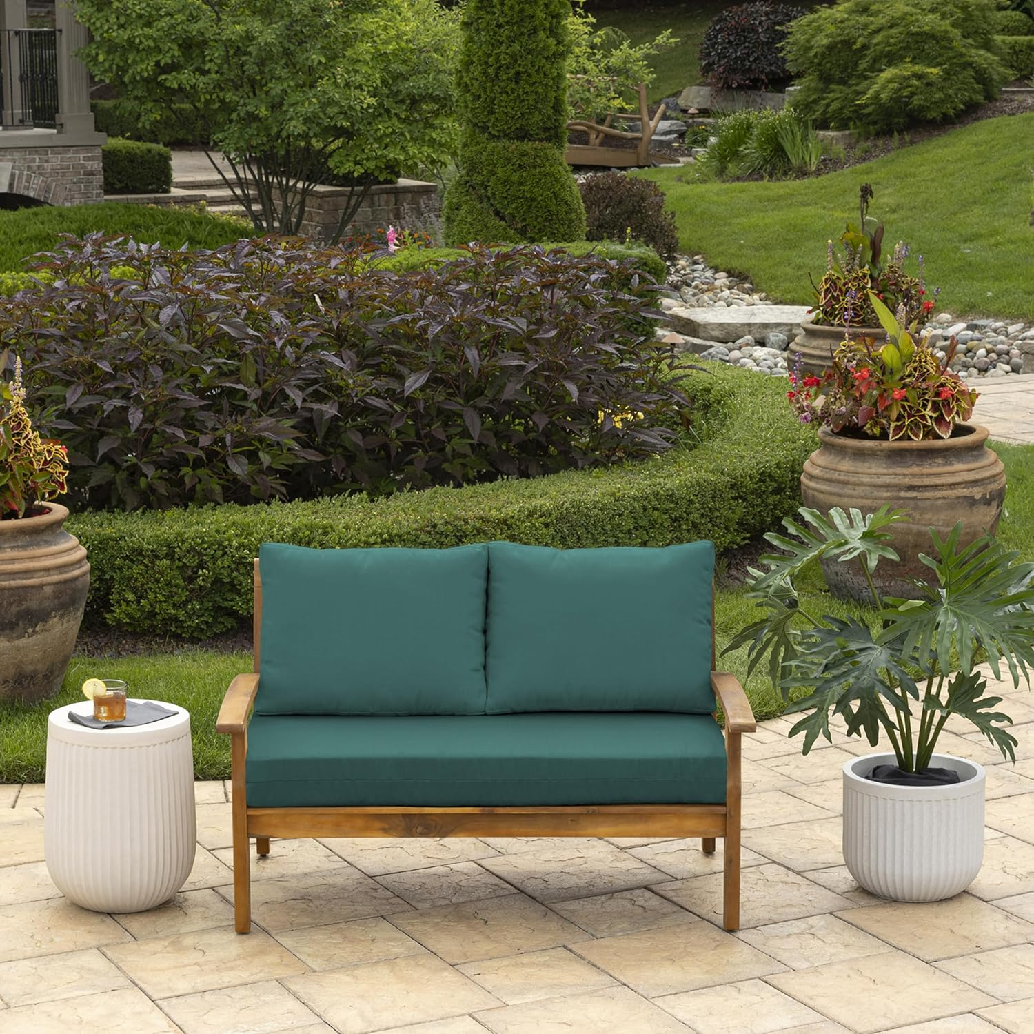 ARDEN Outdoor Loveseat Cushion Set, 48 x 24, Water repellent, Fade Resistant, Cushion Set for Couch, Bench, and Swing 48 x 24, Peacock Blue Green Texture