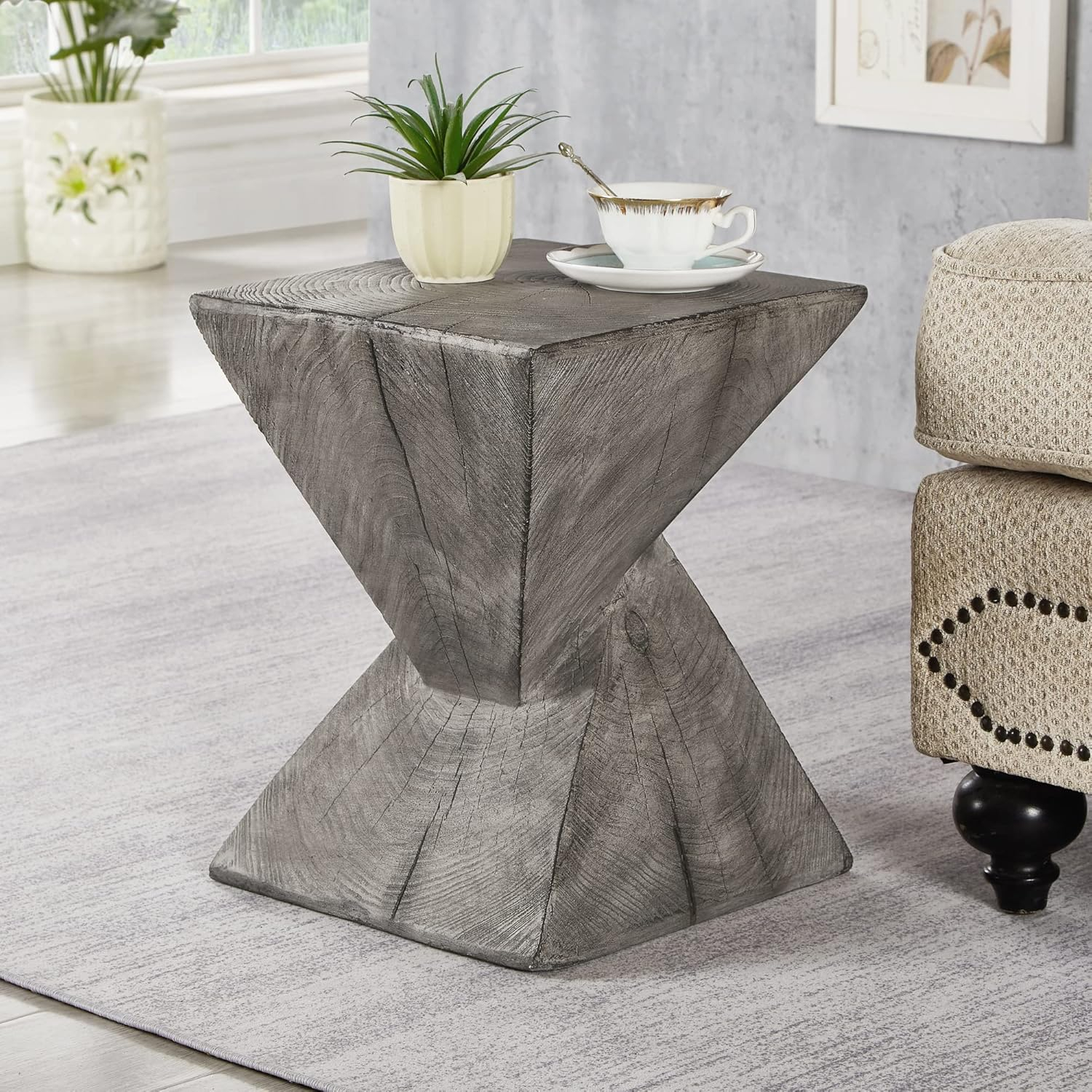 Ball & Cast Concrete Stool End Table, 13.2D x 13.2W x 17H in, Light Grey
