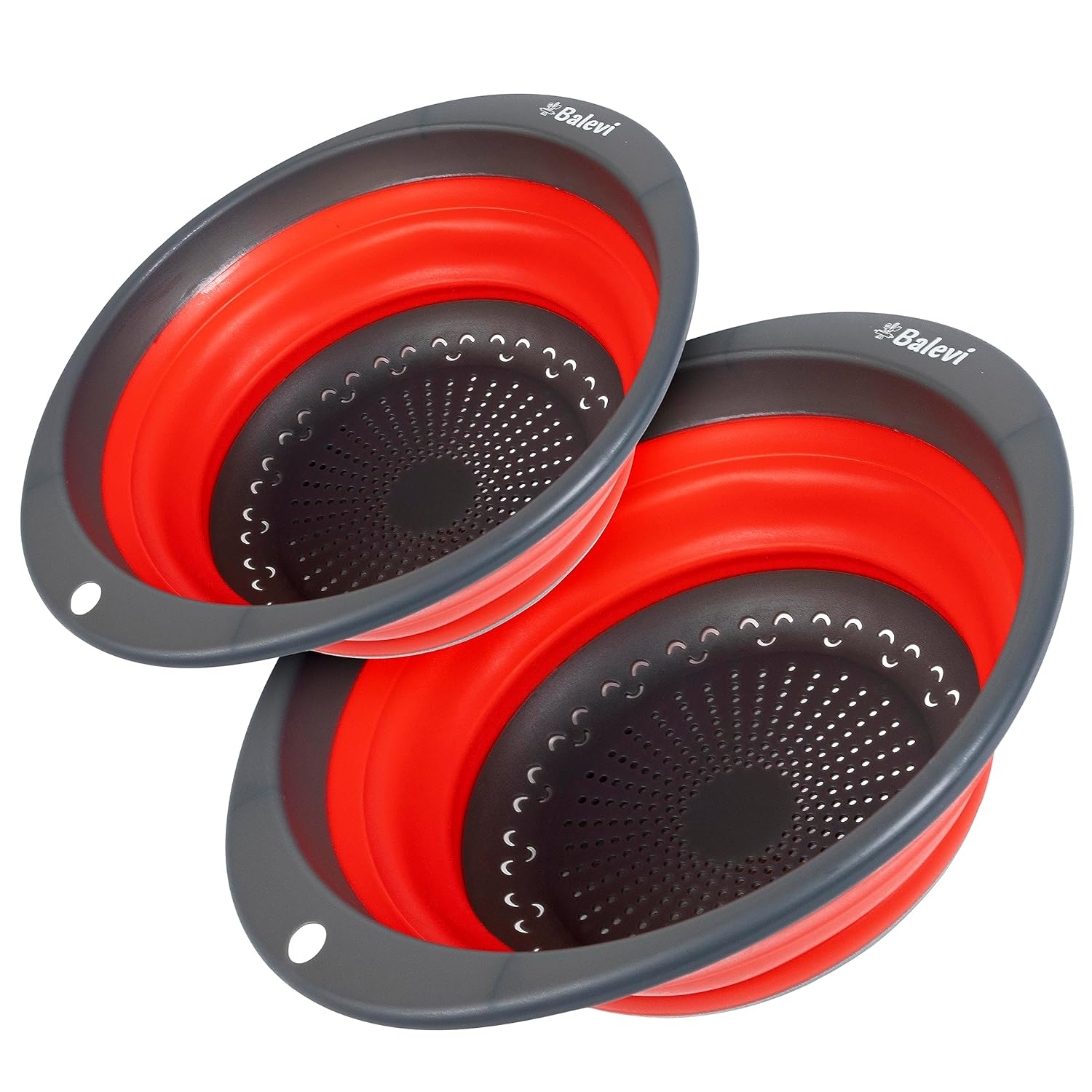 "Balevi Collapsible Strainers for Kitchen - Collapsible Colander Set of 2 Made of Silicone - Collapsible Strainer with Little Pegs to Keep Food Elevated - Green"