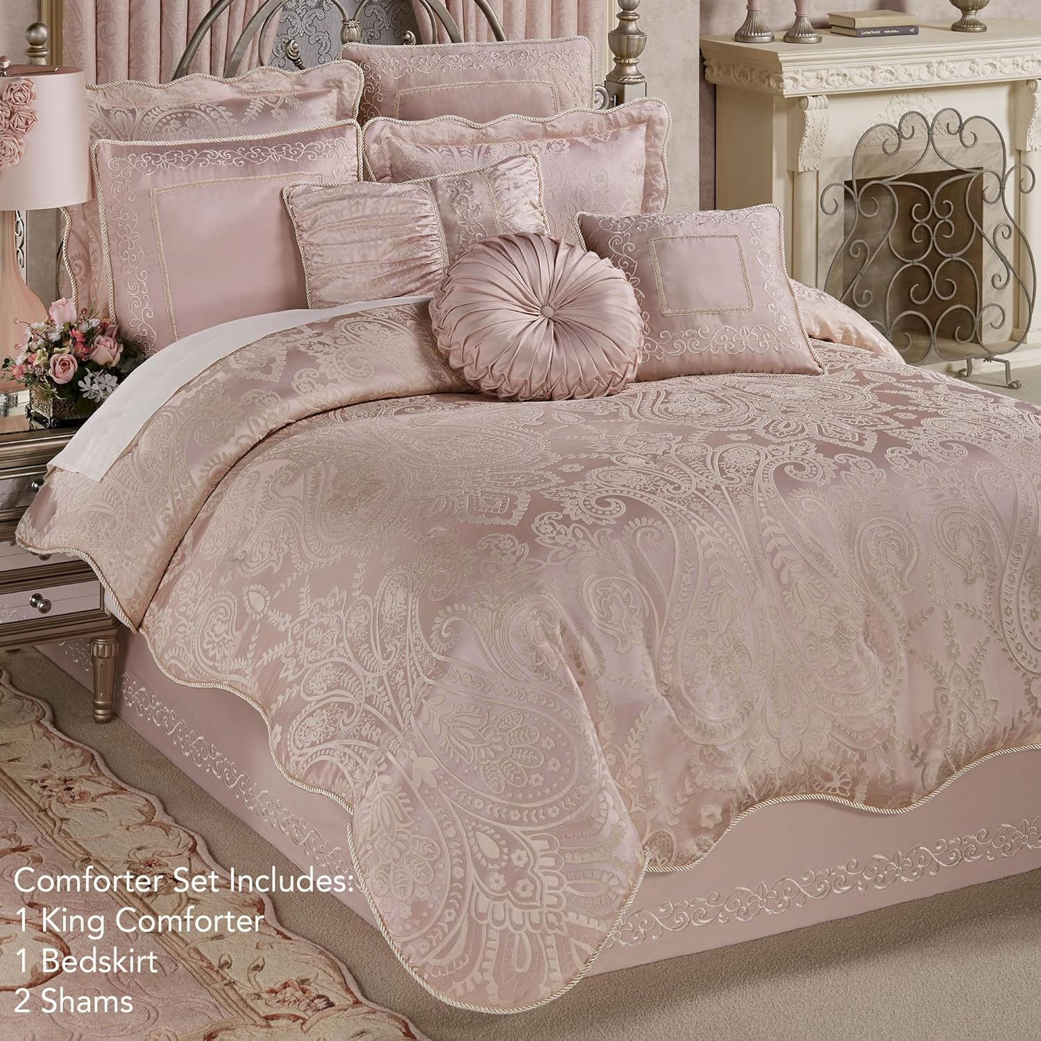 Elegant Blush Polyester Satin King Comforter Set