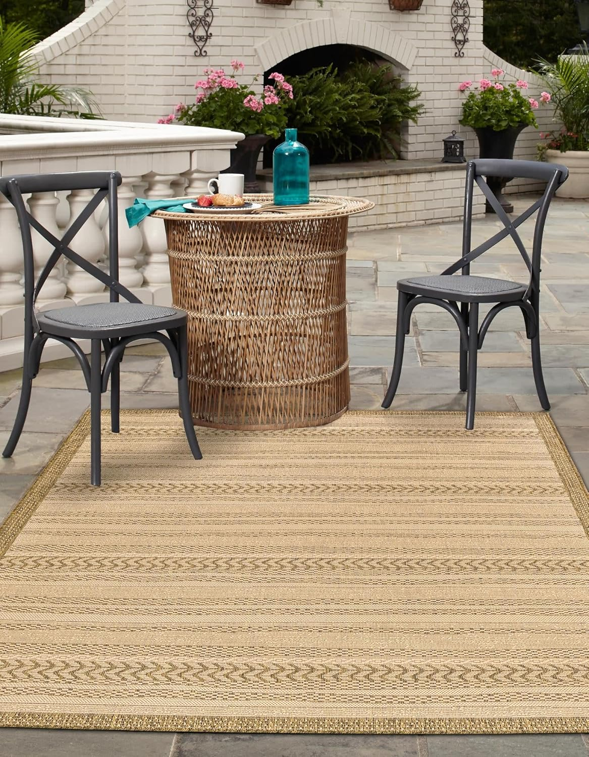 Modern Reversible Brown Stripe Synthetic Outdoor Rug 4' x 6'