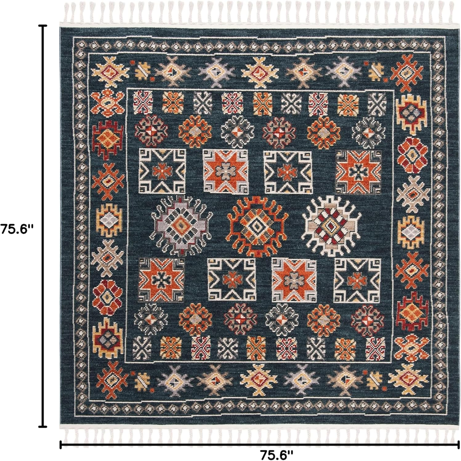 SAFAVIEH Farmhouse Medici Southwestern Area Rug, Navy/Orange, 6'3" x 6'3" Square