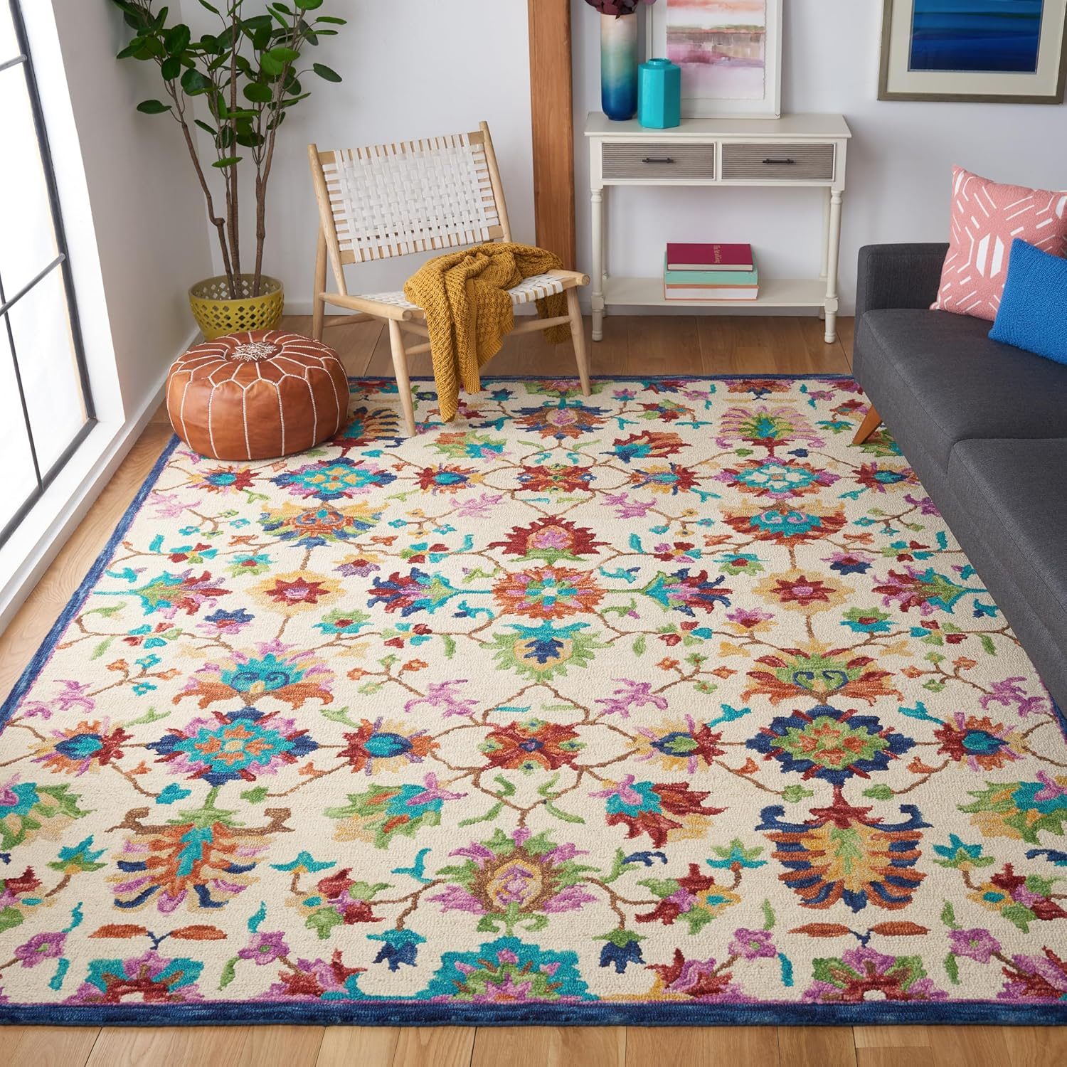 SAFAVIEH Aspen Giles Floral Wool Area Rug, Ivory/Blue, 9' x 12'