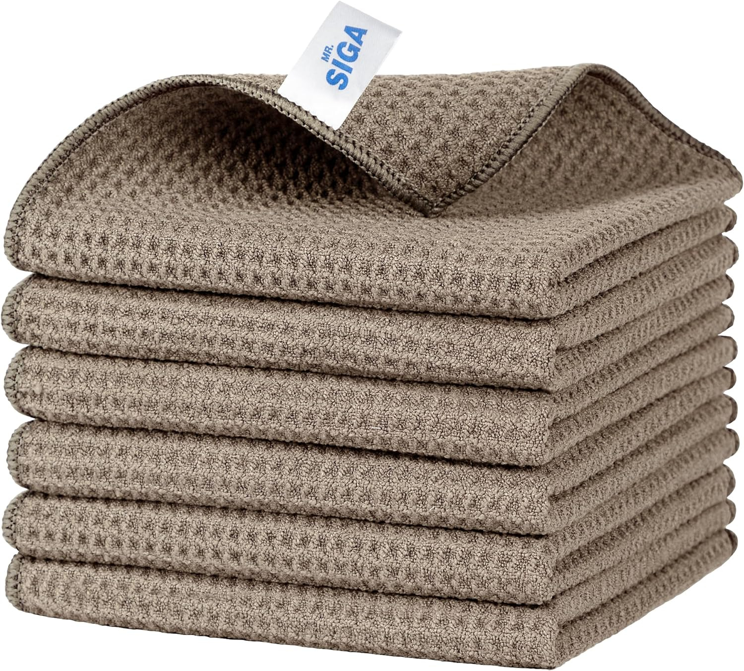 MR.Siga Waffle Pattern Cleaning Cloths, Reusable Absorbent Microfiber Cleaning Towels, Ultra Soft Microfiber Kitchen Cleaning Rags, 6 Pack, Sandy Brown, 12.6 x 12.6 inch