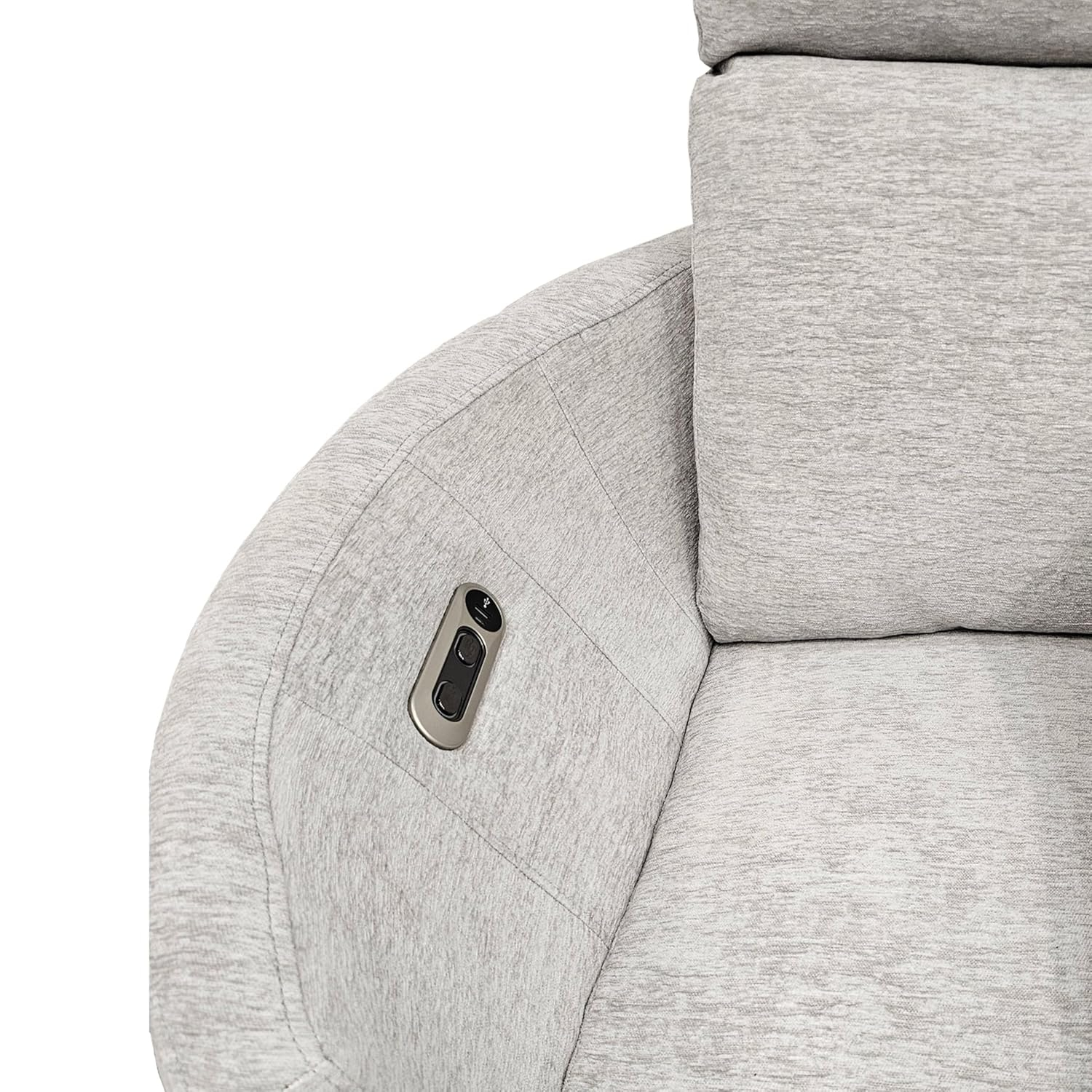 White Contemporary Swivel Recliner with Wood Accents