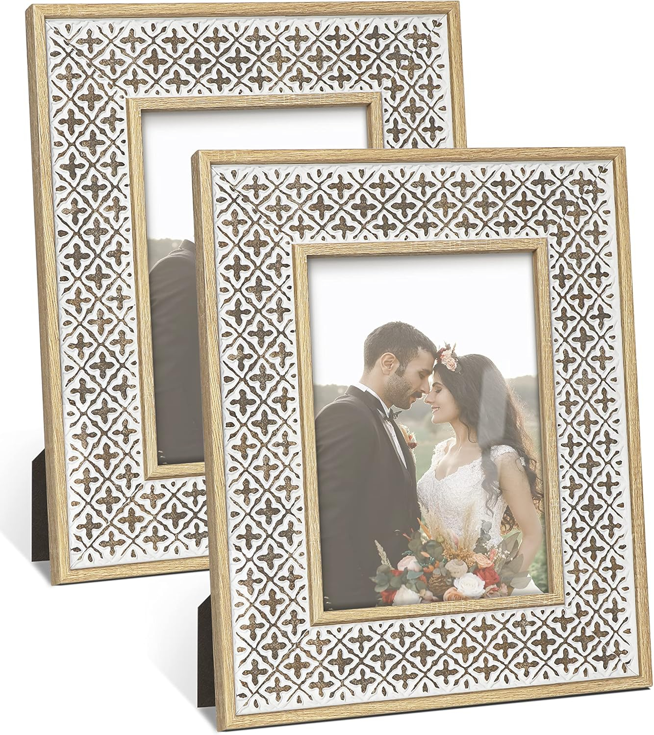 Afuly 5x7 Picture Frame Boho Picture Frames 3D Cross Pattern Distressed Moroccan Photo Frame Wall Desk Bohemia Home Office Decor Wedding Birthday Gifts for Mom Woman Grandma
