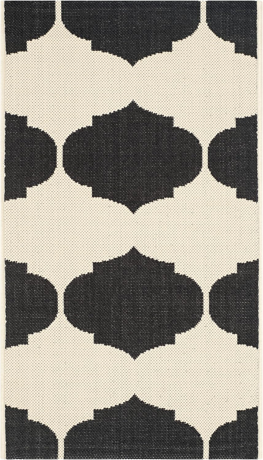 SAFAVIEH Courtyard Elwyn Geometric Trellis Indoor/Outdoor Area Rug, 2' x 3'7", Beige/Black