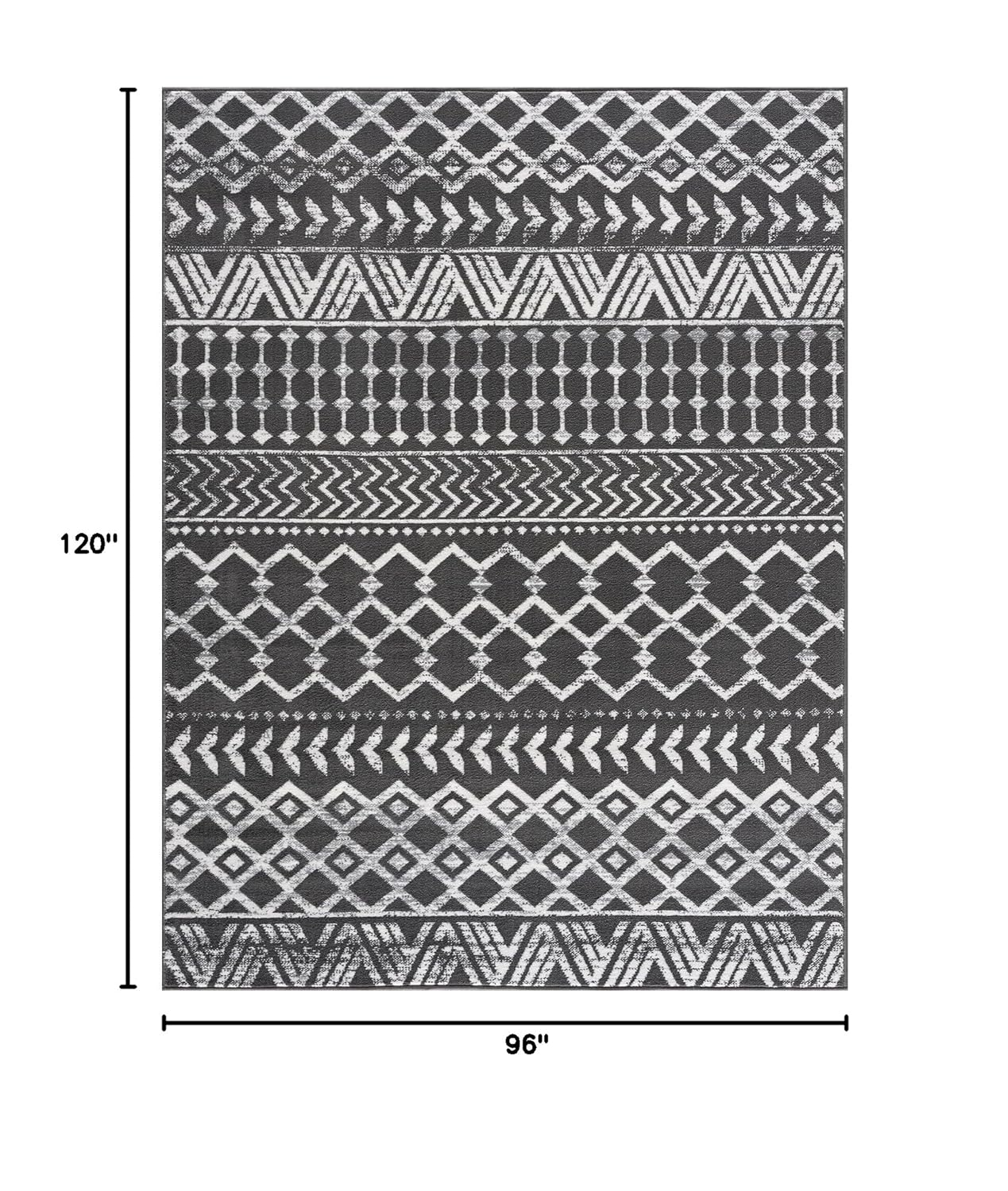 CAMILSON Boho Moroccan Dark Gray Rug Geometric Diamond 8x10 Area Rugs for Living Room Bedroom Kitchen Modern Bohemian Soft Stain Resistant Non-Shedding Indoor Carpet (8 x 10 Dark Grey and Cream)