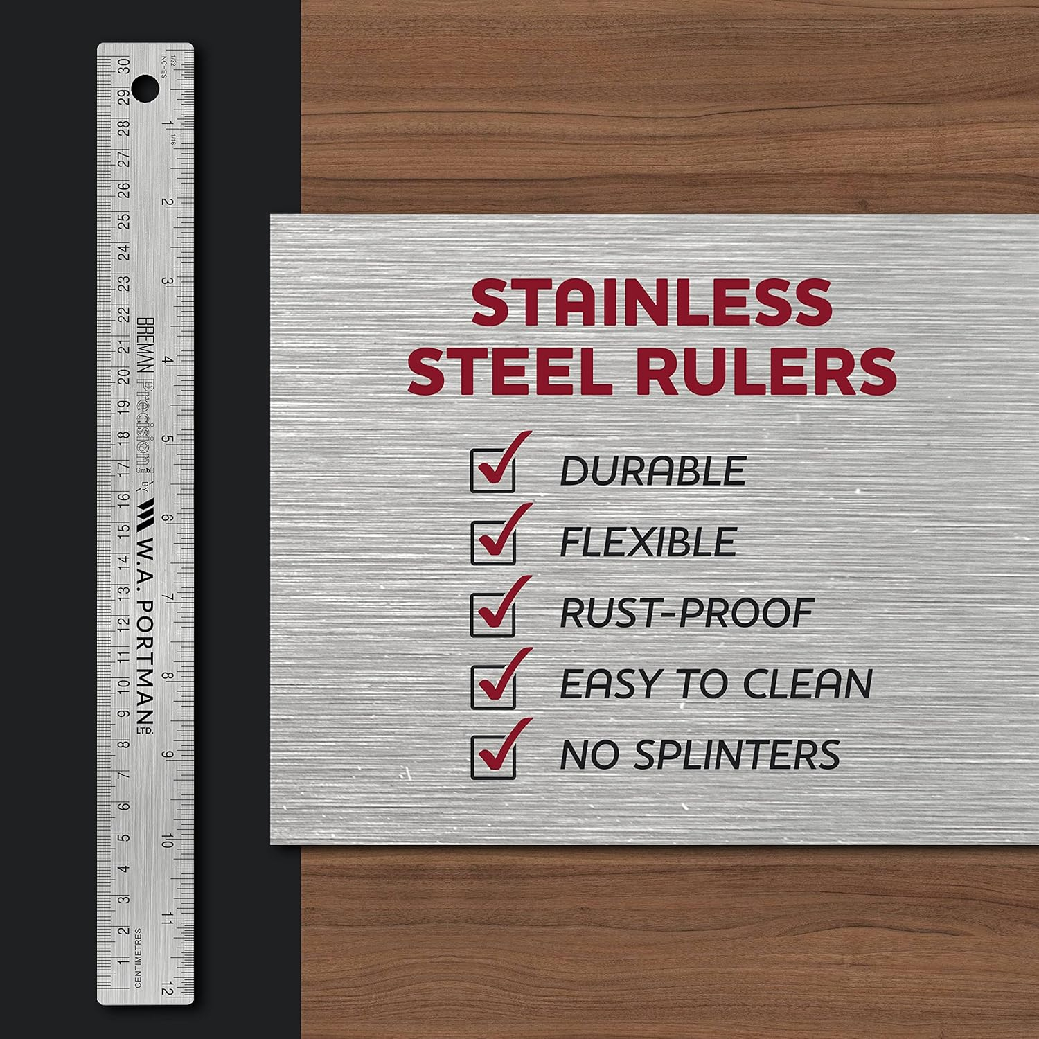 Breman Precision Metal Ruler 36 Inch - Stainless Steel Cork Back Metal Ruler - Premium Steel Straight Edge 36 inch Metal Ruler - Flexible Stainless Steel Ruler - Imperial and Metric Ruler