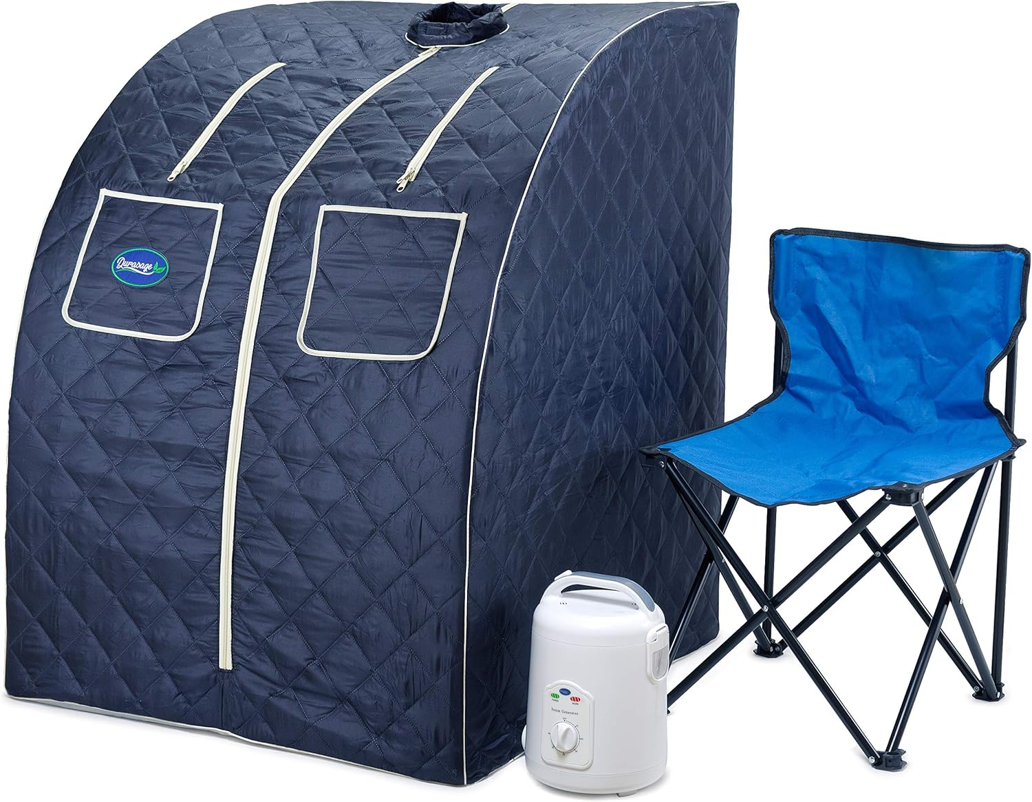 Durasage Oversized Portable Steam Sauna Spa - Relaxation at Home - 60 Minute Timer - 800 Watt Steam Generator - Chair Included - Blue Satin