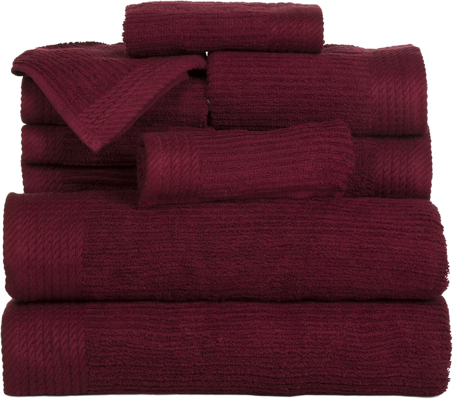 Luxurious Burgundy Egyptian Cotton Ribbed Towel Set