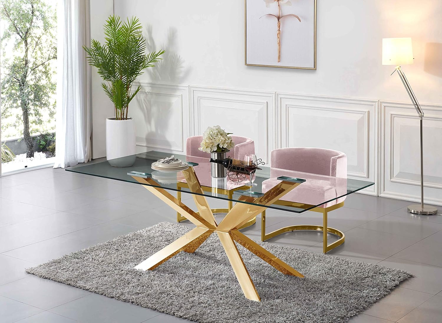 Meridian Furniture Gianna Pink Velvet Dining Chair